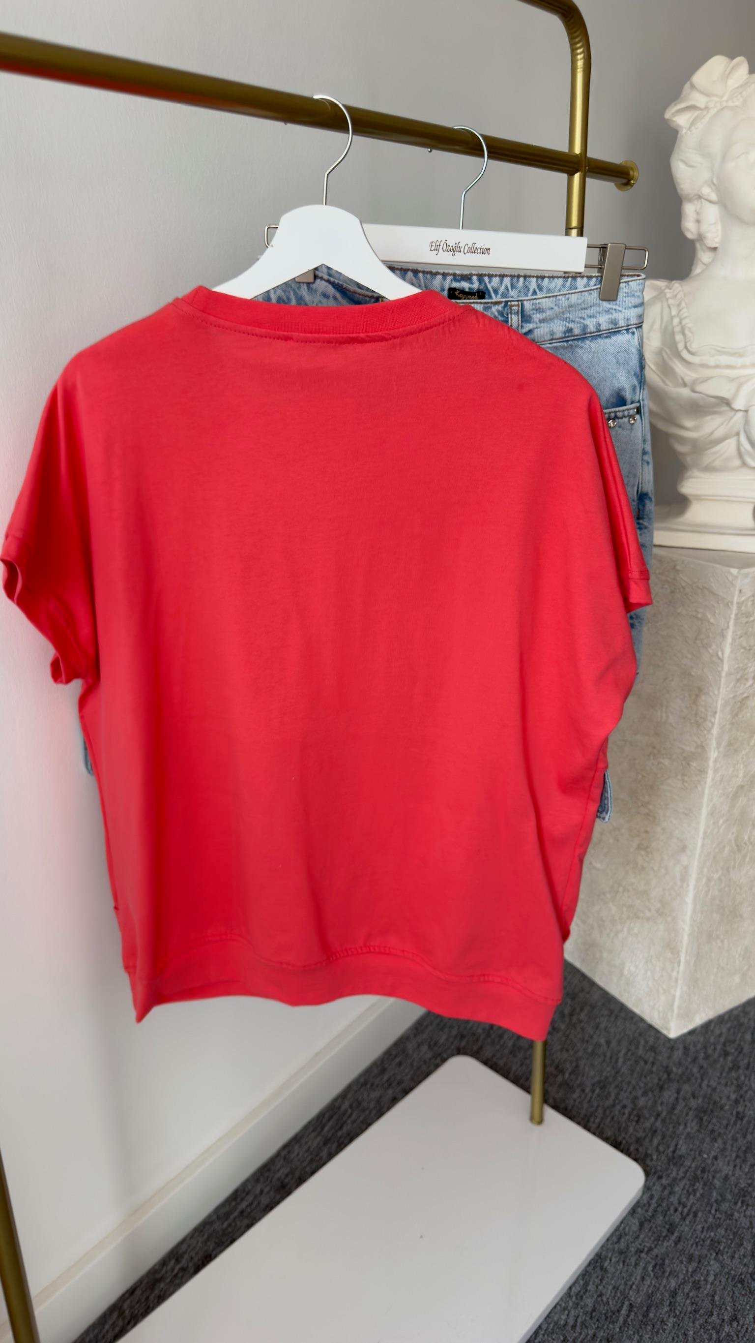 Kot Şeritli Pembe Tshirt