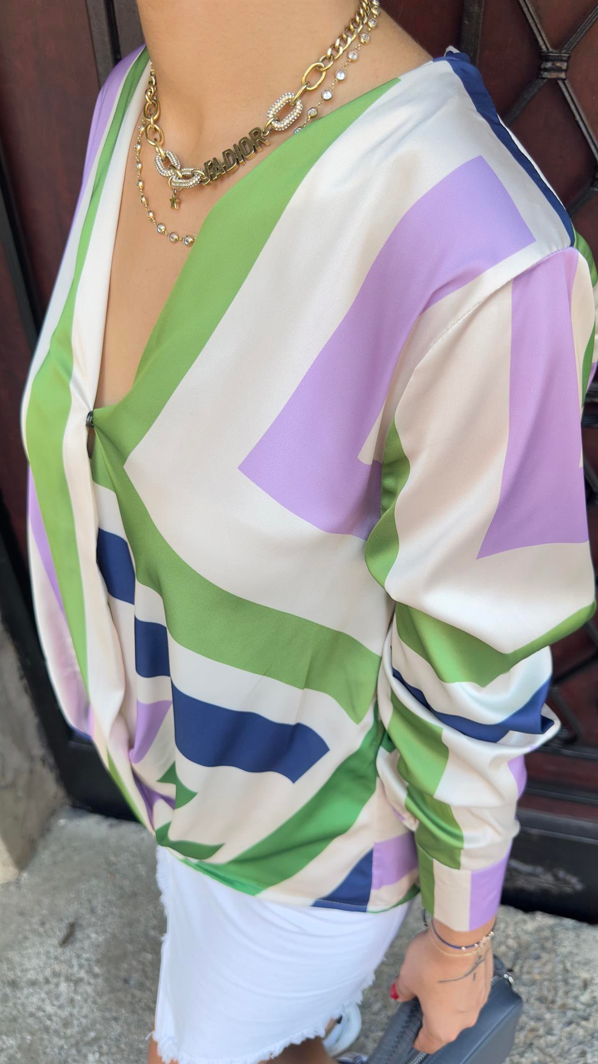 Mngo Model Renkli Saten Bluz