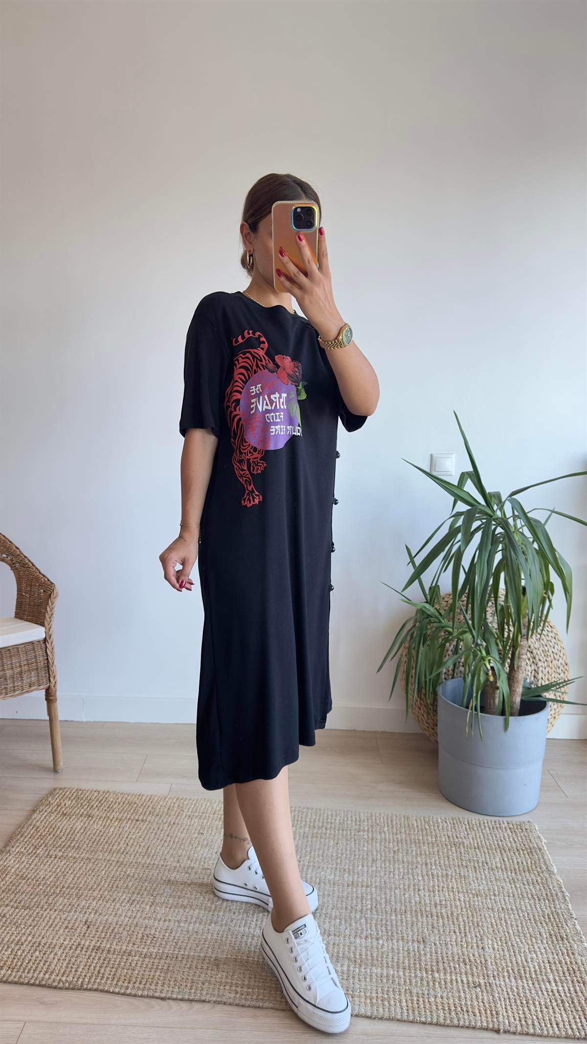Risel Marka Model Baskılı Elbise 