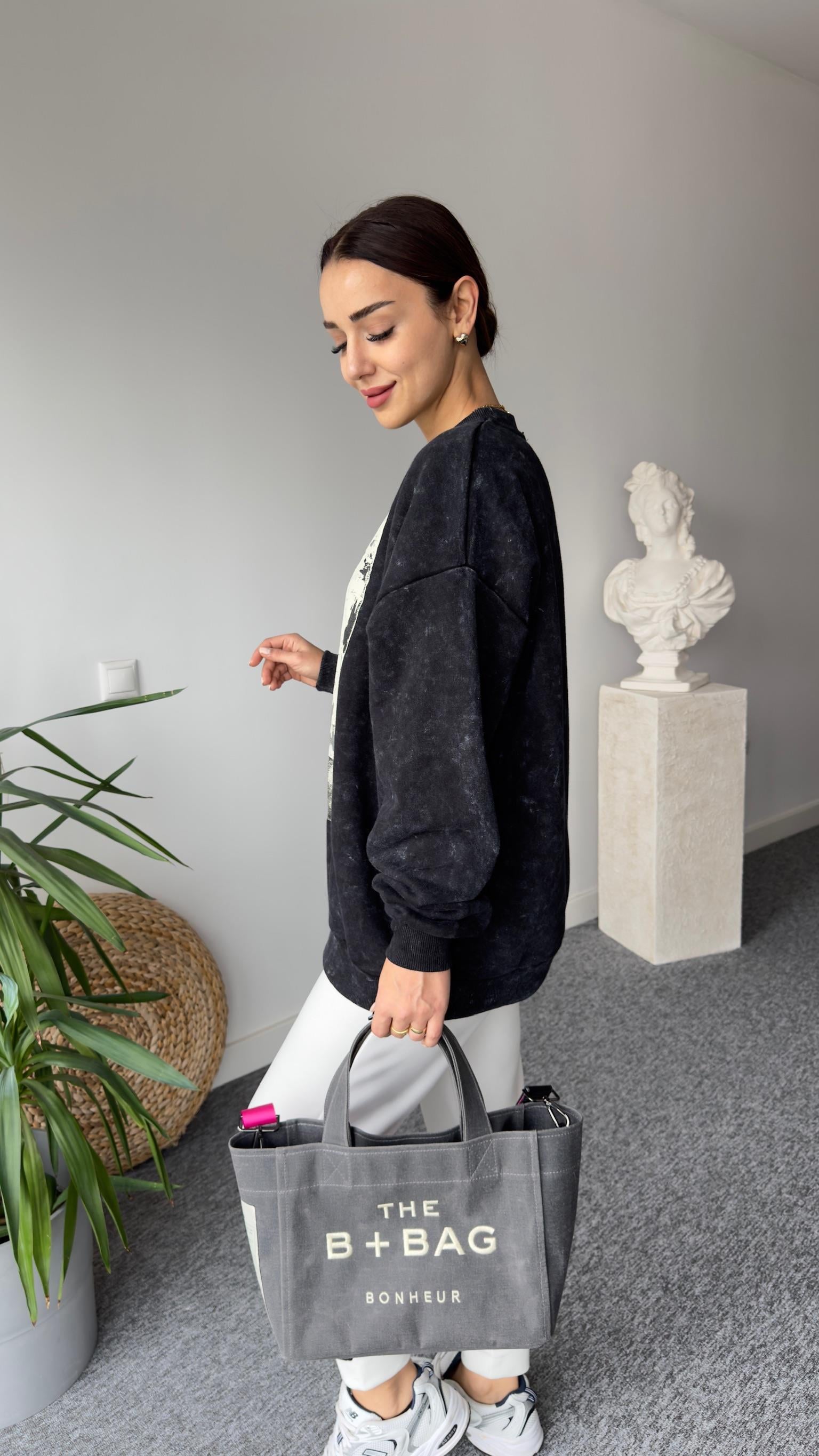 Fusion Baskı Detaylı Yıkamalı Sweat