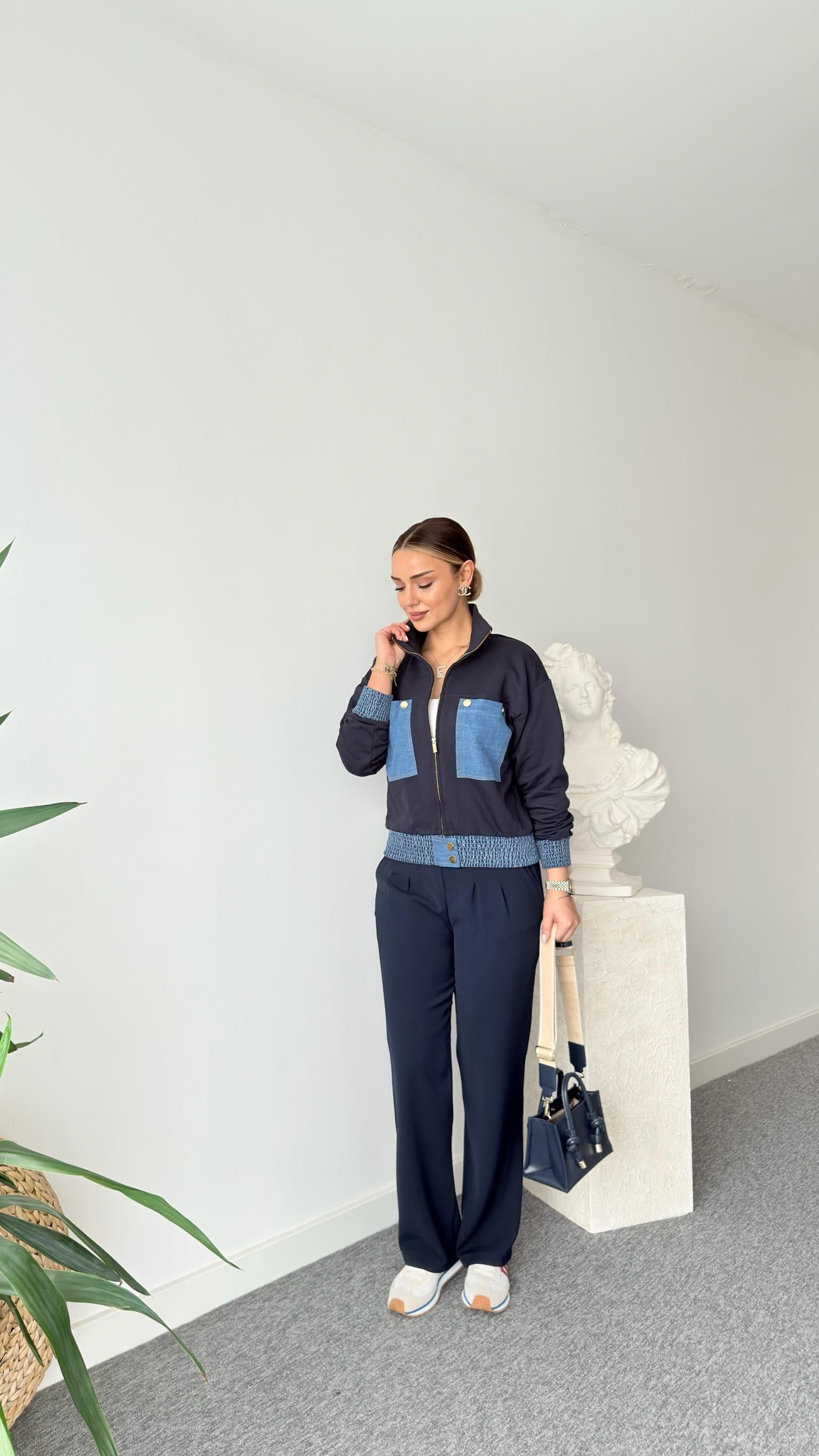 Sndro Model Mavi Denim Garnili Ceket