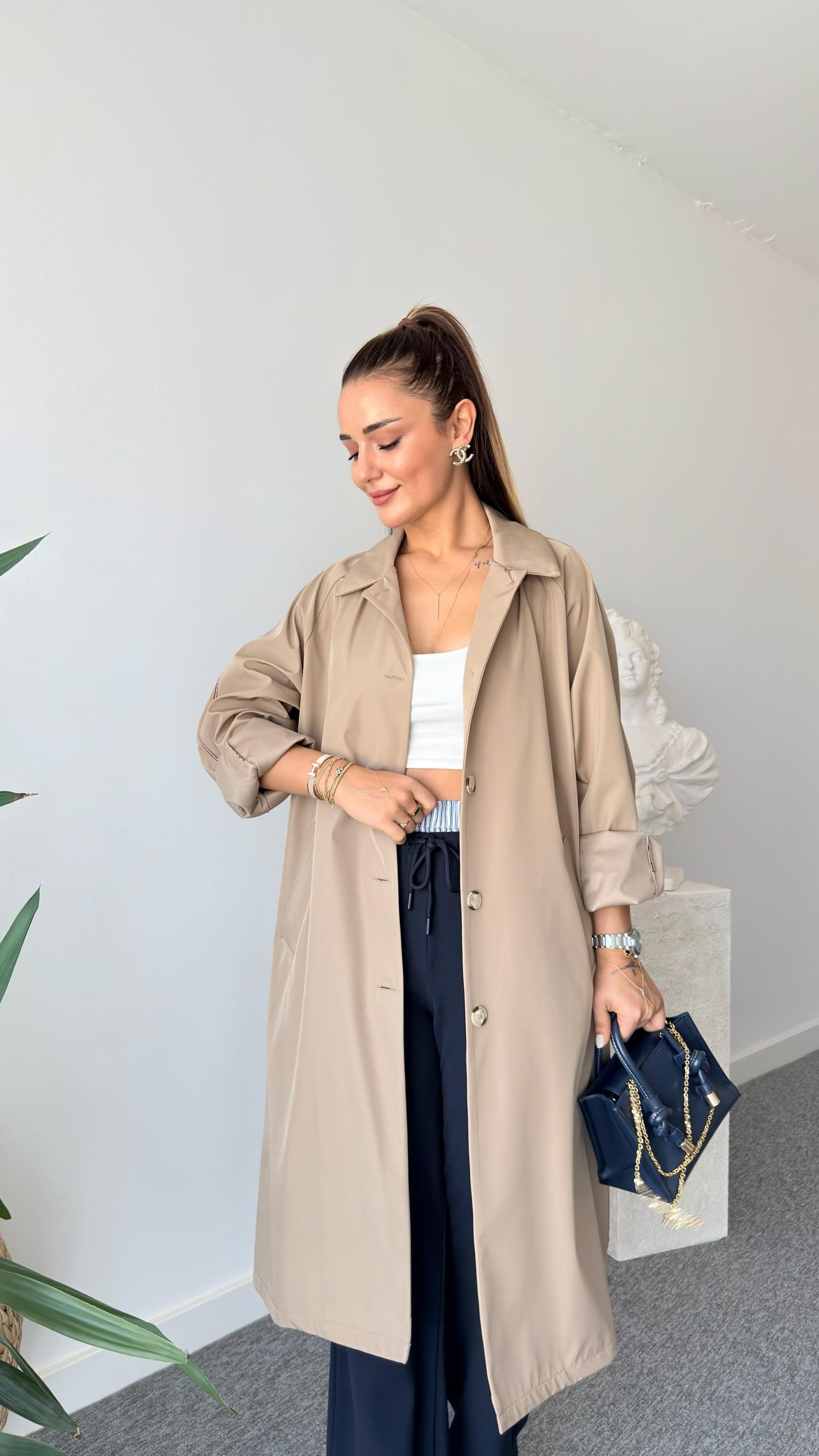 Boje Kapüşonlu Oversize Trençkot