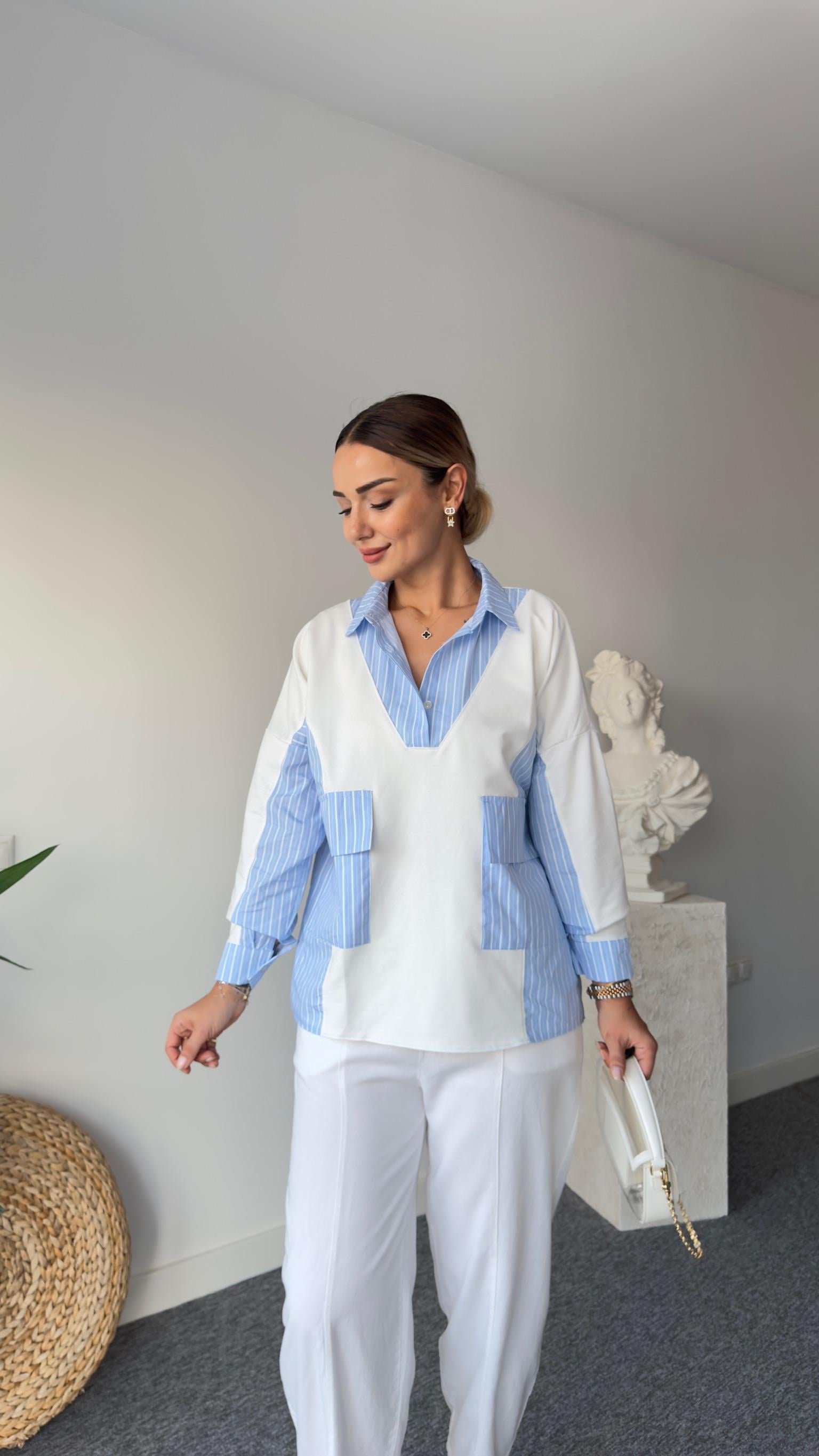Glou Poplin Detay Sırt Düğmeli Beyaz Sweat