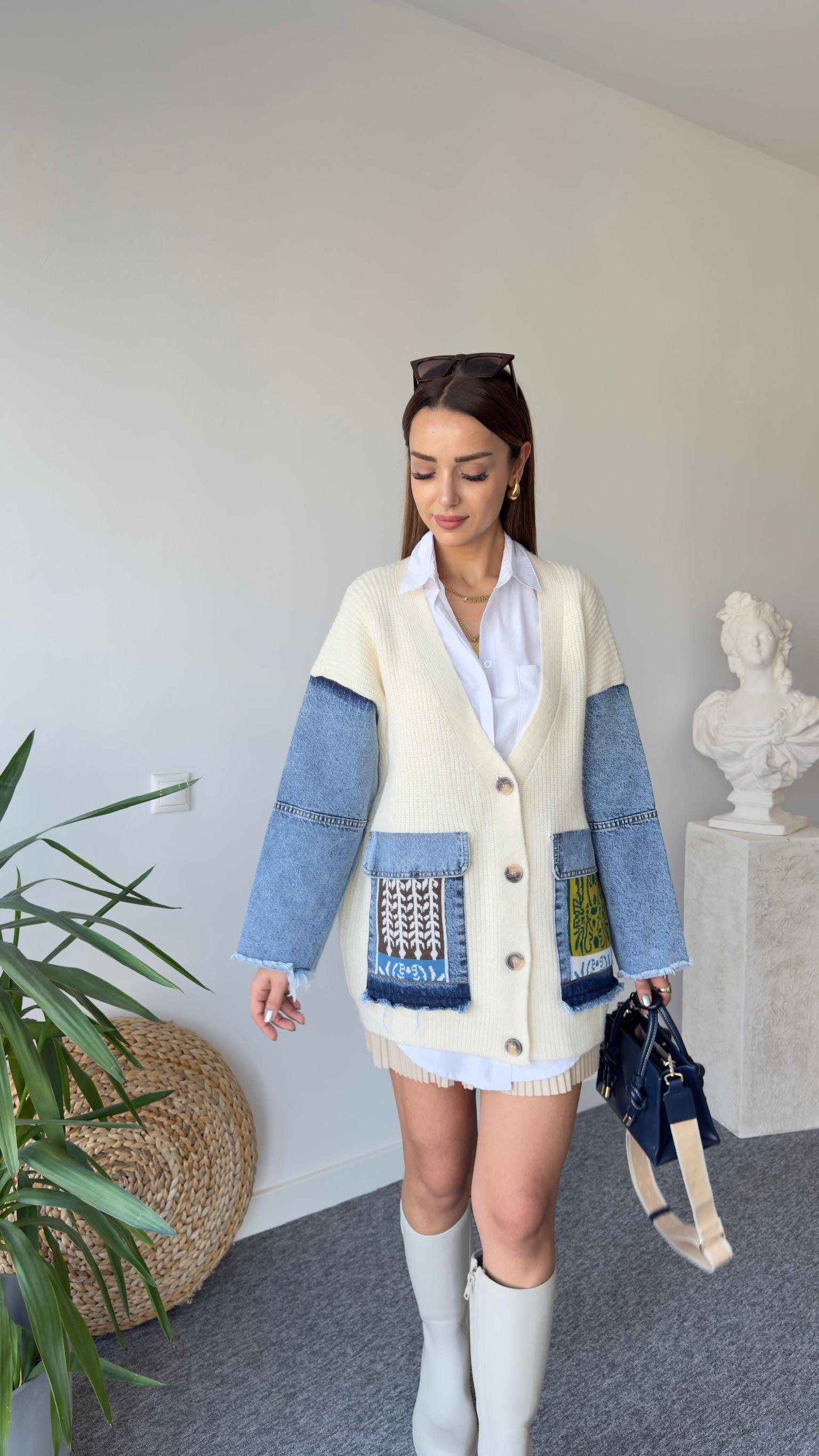 Lesa Kot Garnili Ekru Hırka