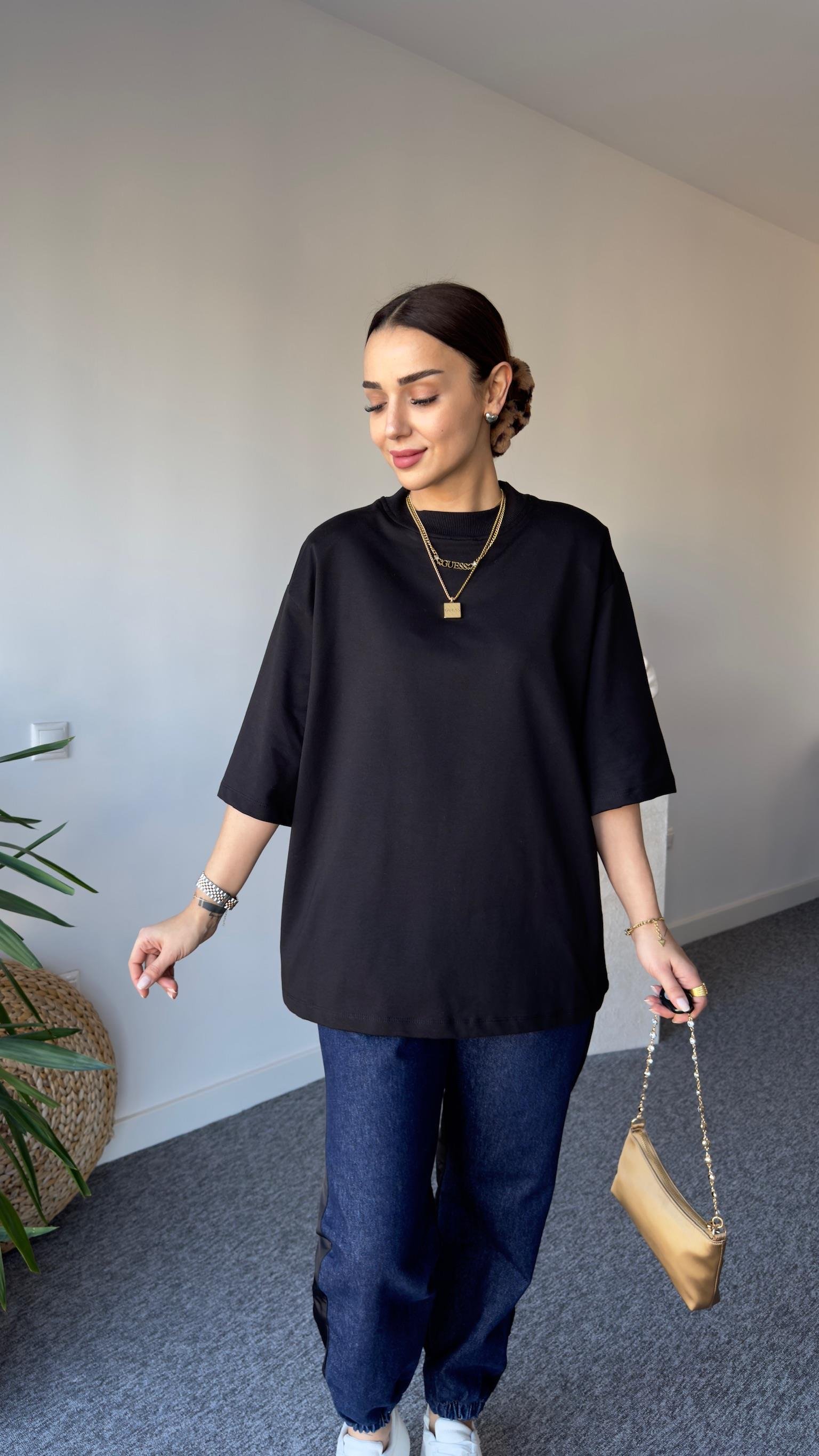 Vatkalı Premıum Siyah Basic Tshirt