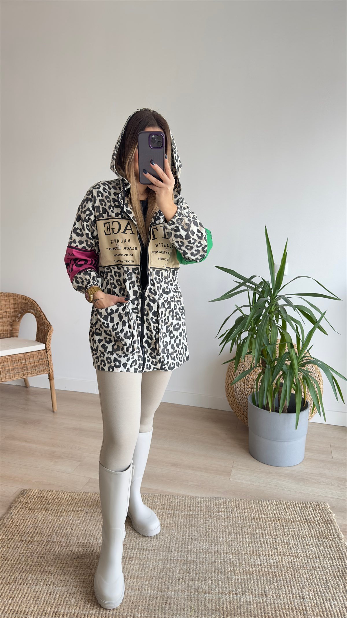 Renkli Leopar Desen Tasarım Ceket