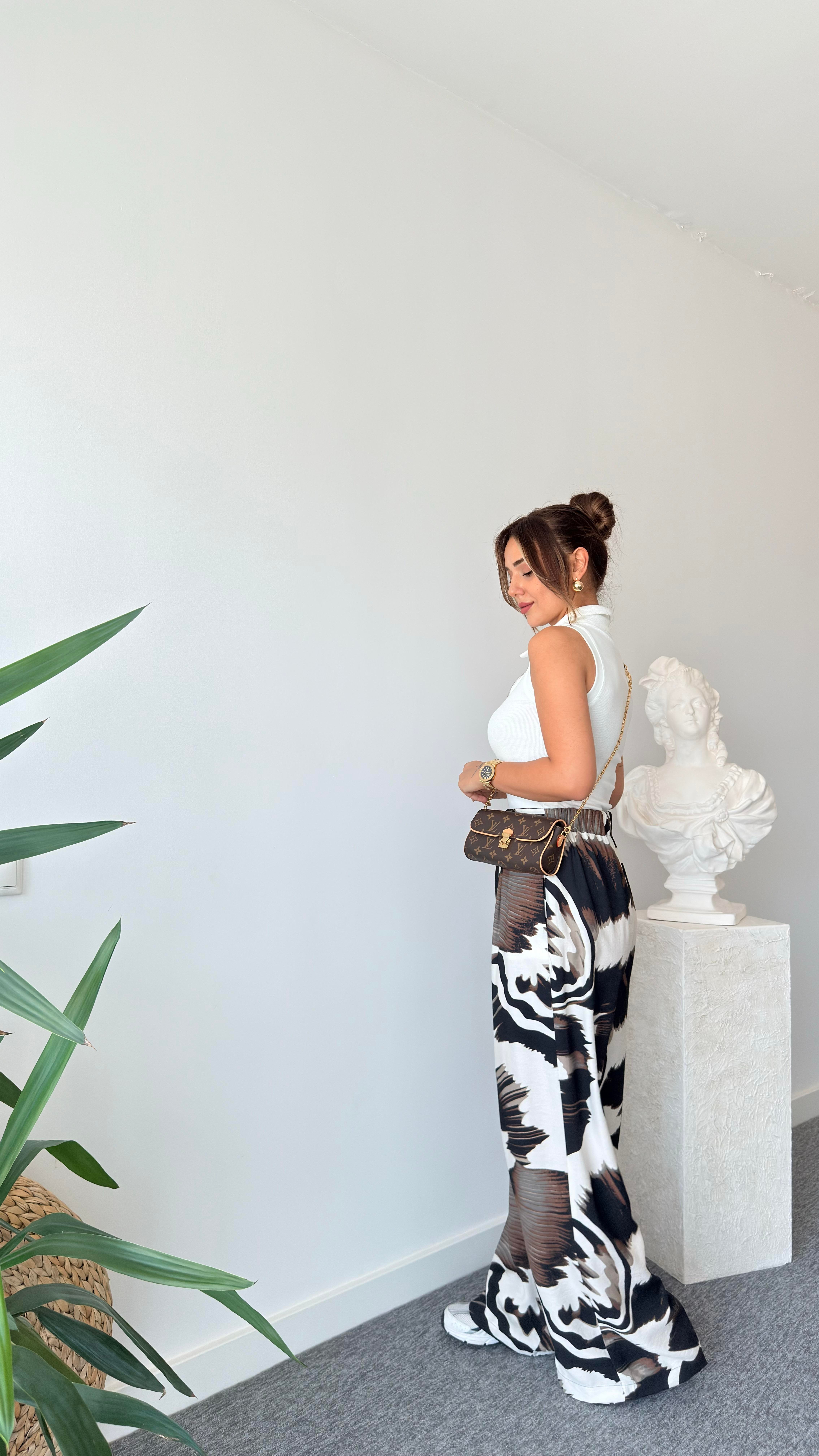 Kahve Tores Desenli Pantolon