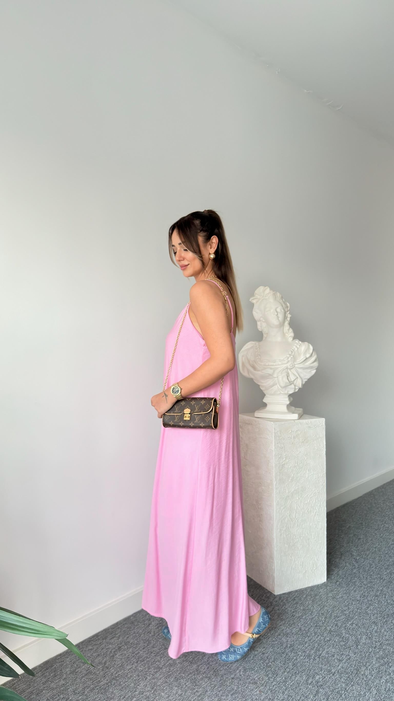 Pembe Merela Askılı Elbise