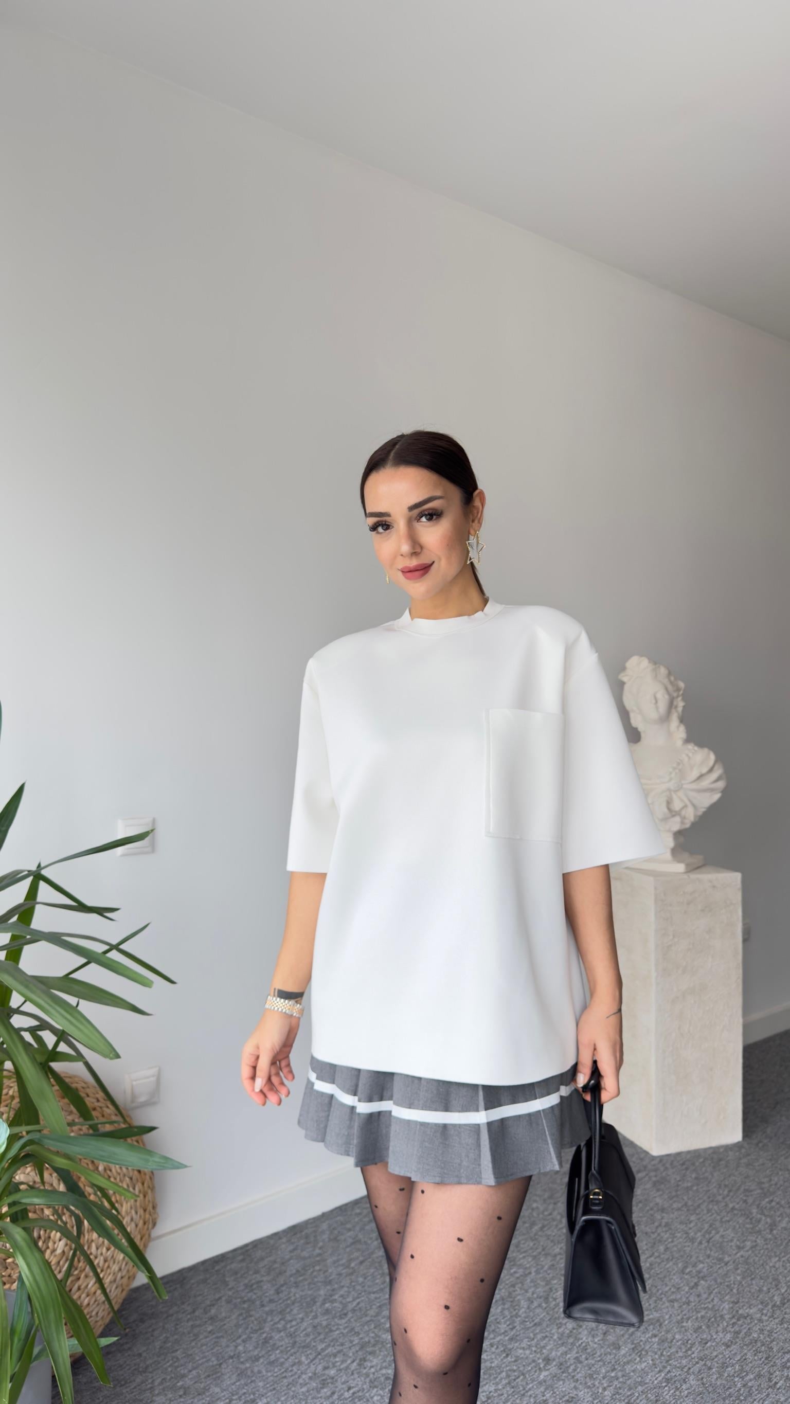 Sırt Fermuarlı Zra Model Vatkalı Beyaz Bluz