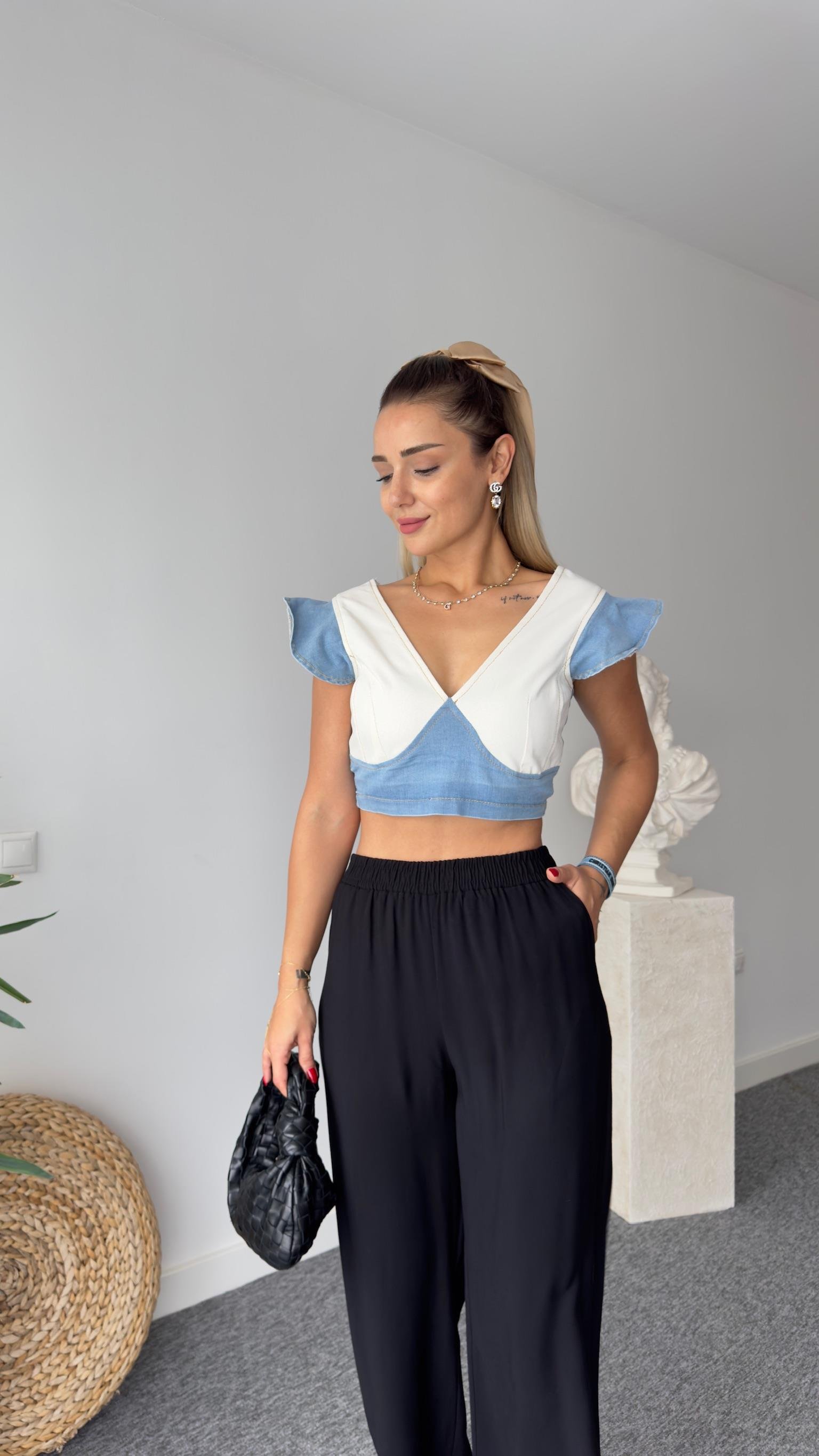 Kollar Fırfırlı Beyaz Kot Büstiyer