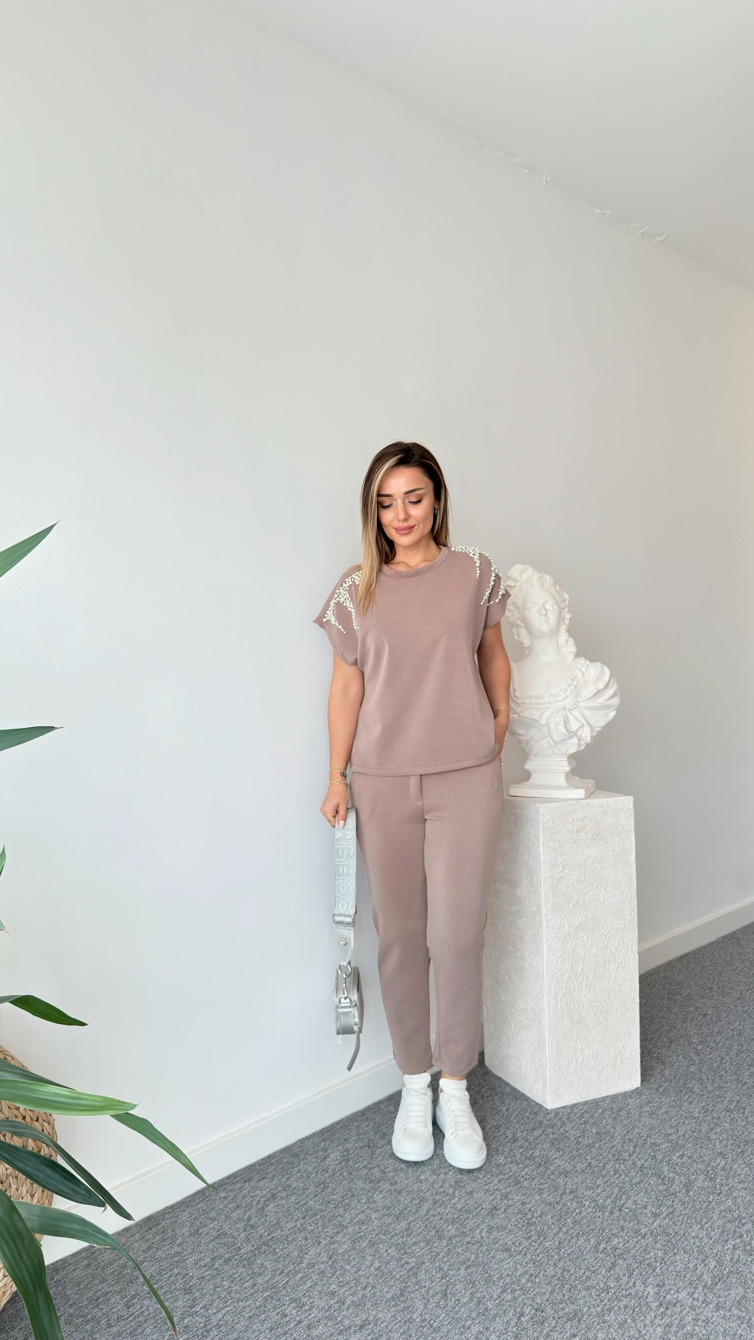 Kahve Klara Premium İncili Modal Takım