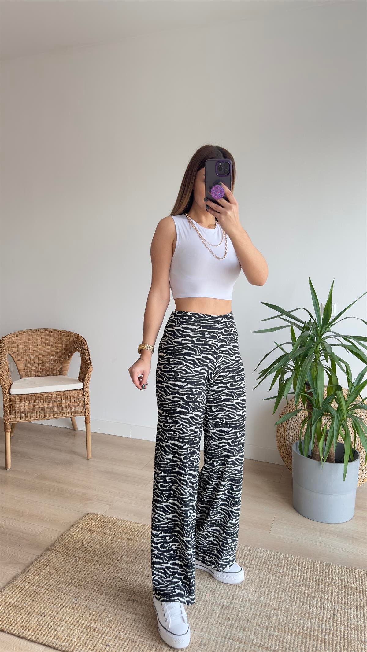 Zebra Desen  Beli Lastikli Pantolon