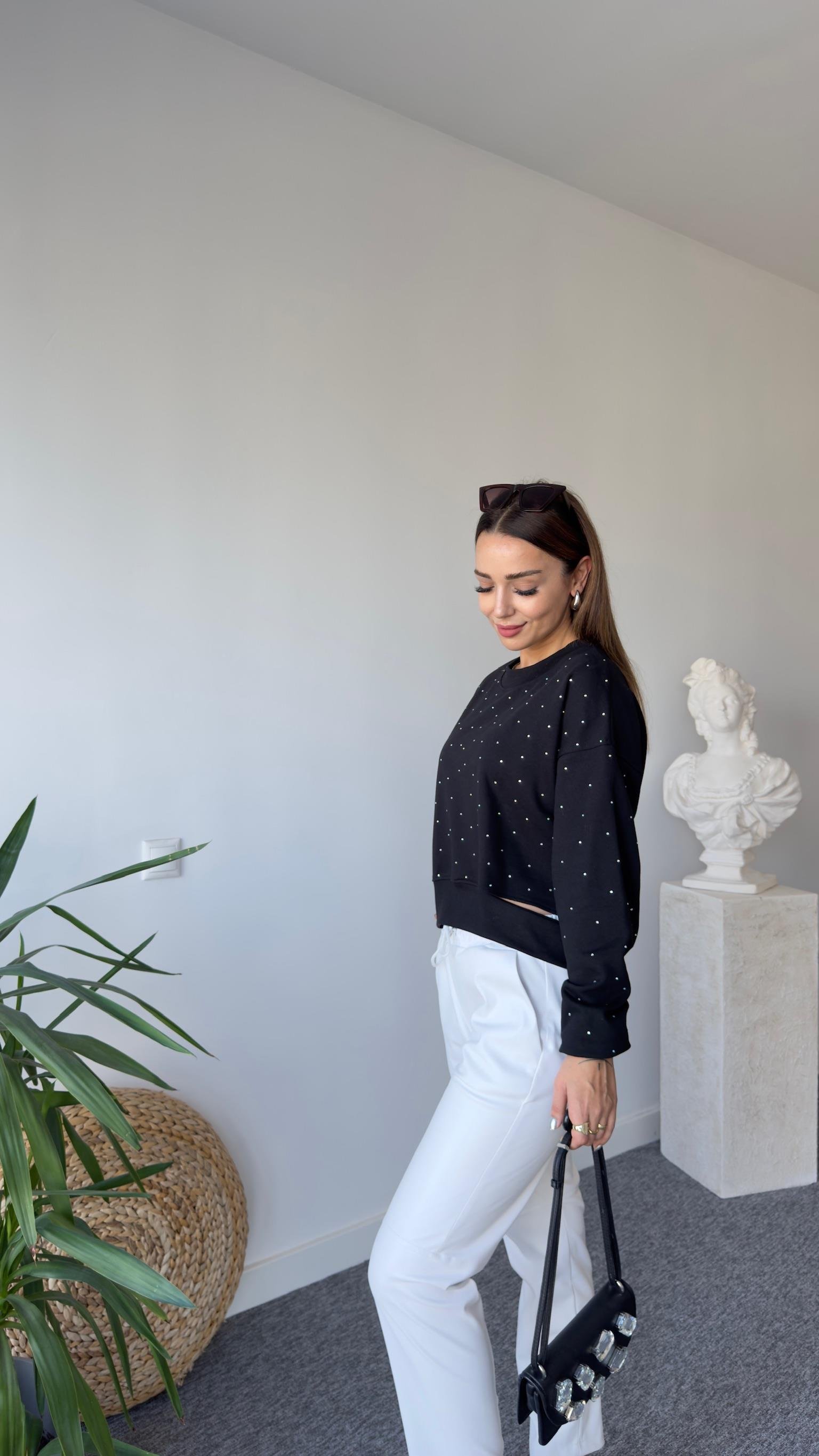 Lines Orj Model Taşlı Siyah Sweat