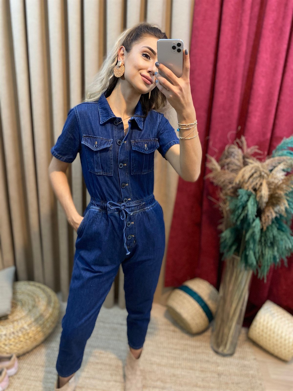 Lacivert Beli Lastikli Kot Tulum