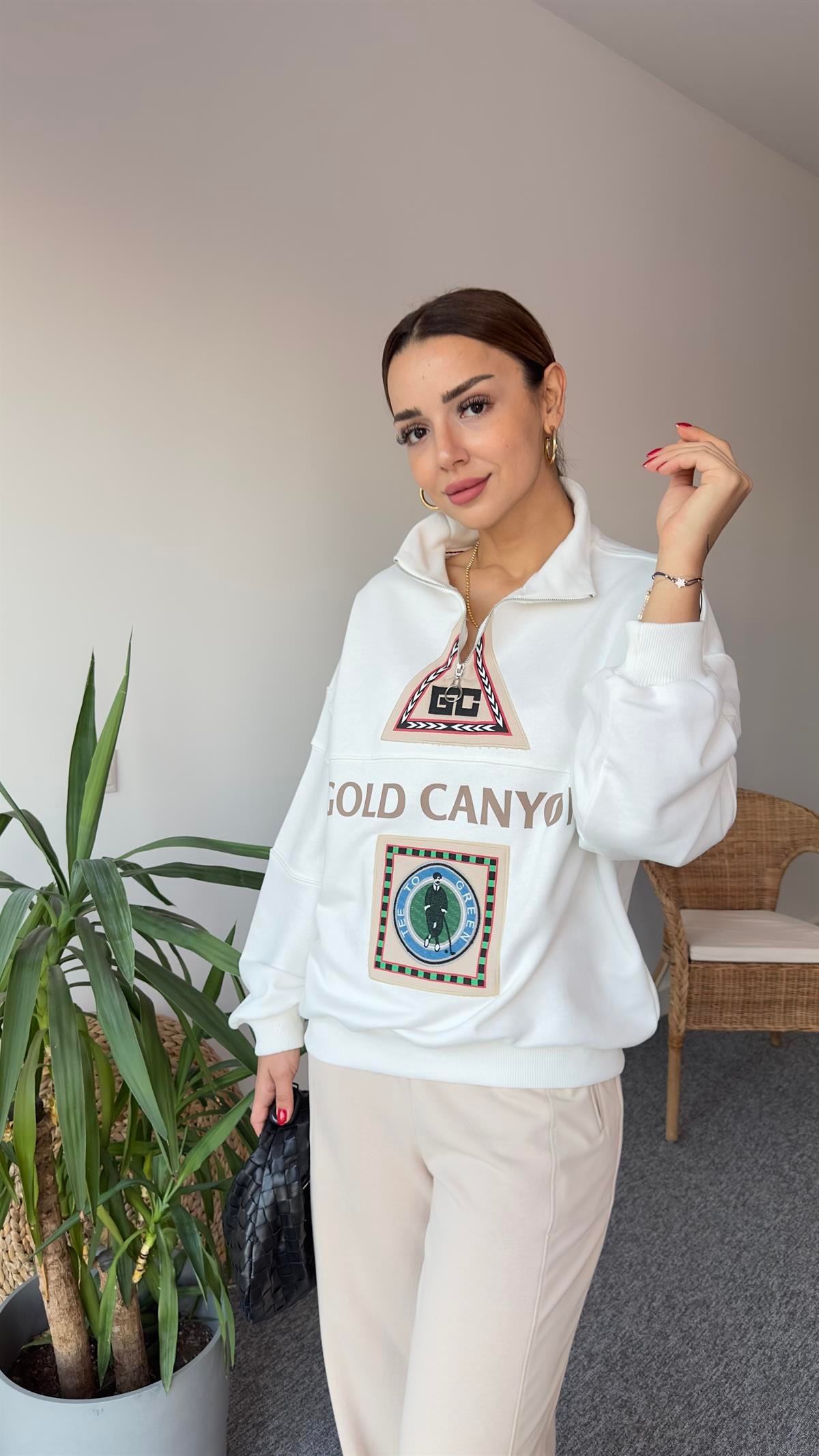 Canyon Yarım Fermuar Baskılı Sweatshirt