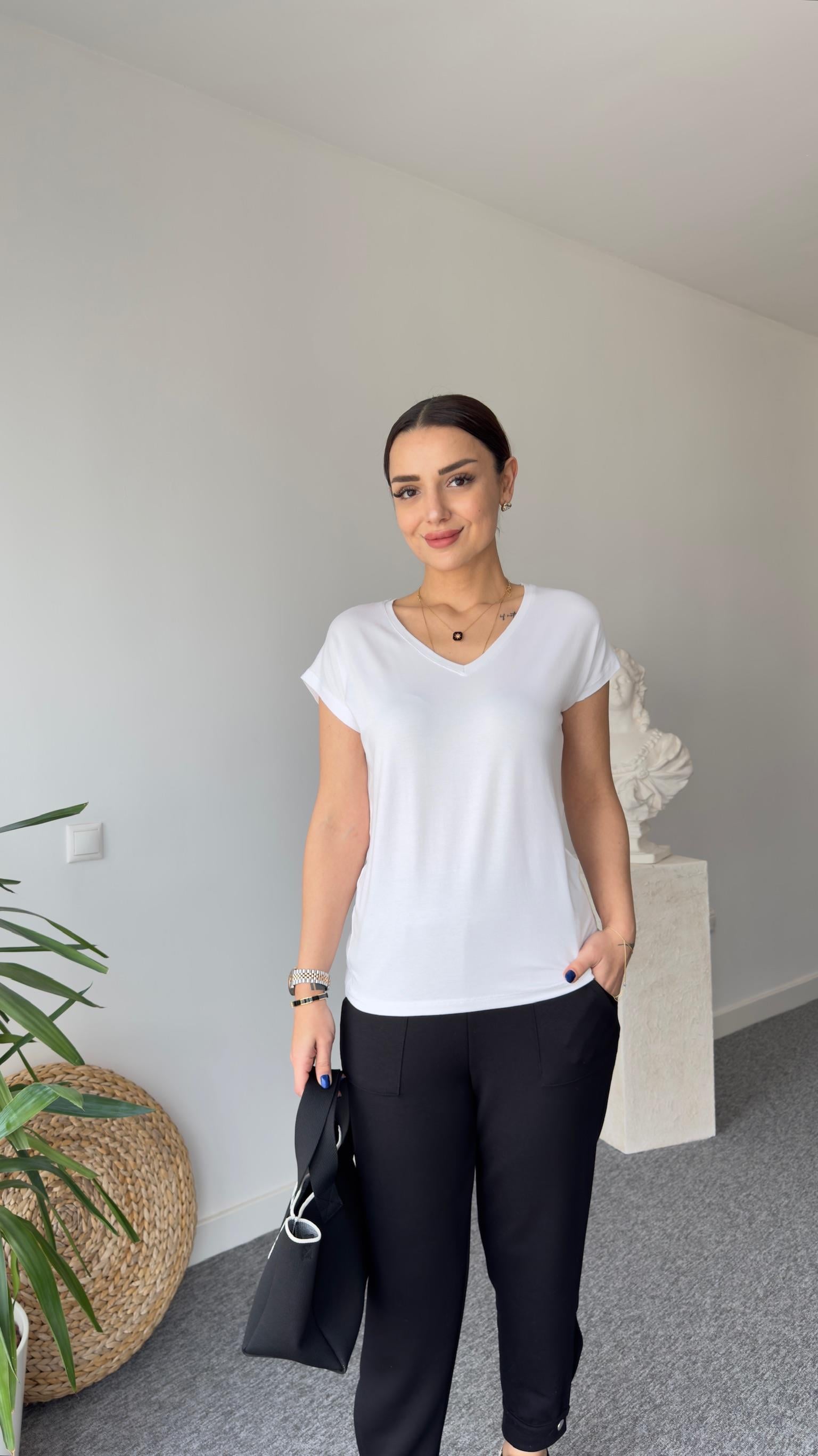 Viskon V Yaka Beyaz Basic