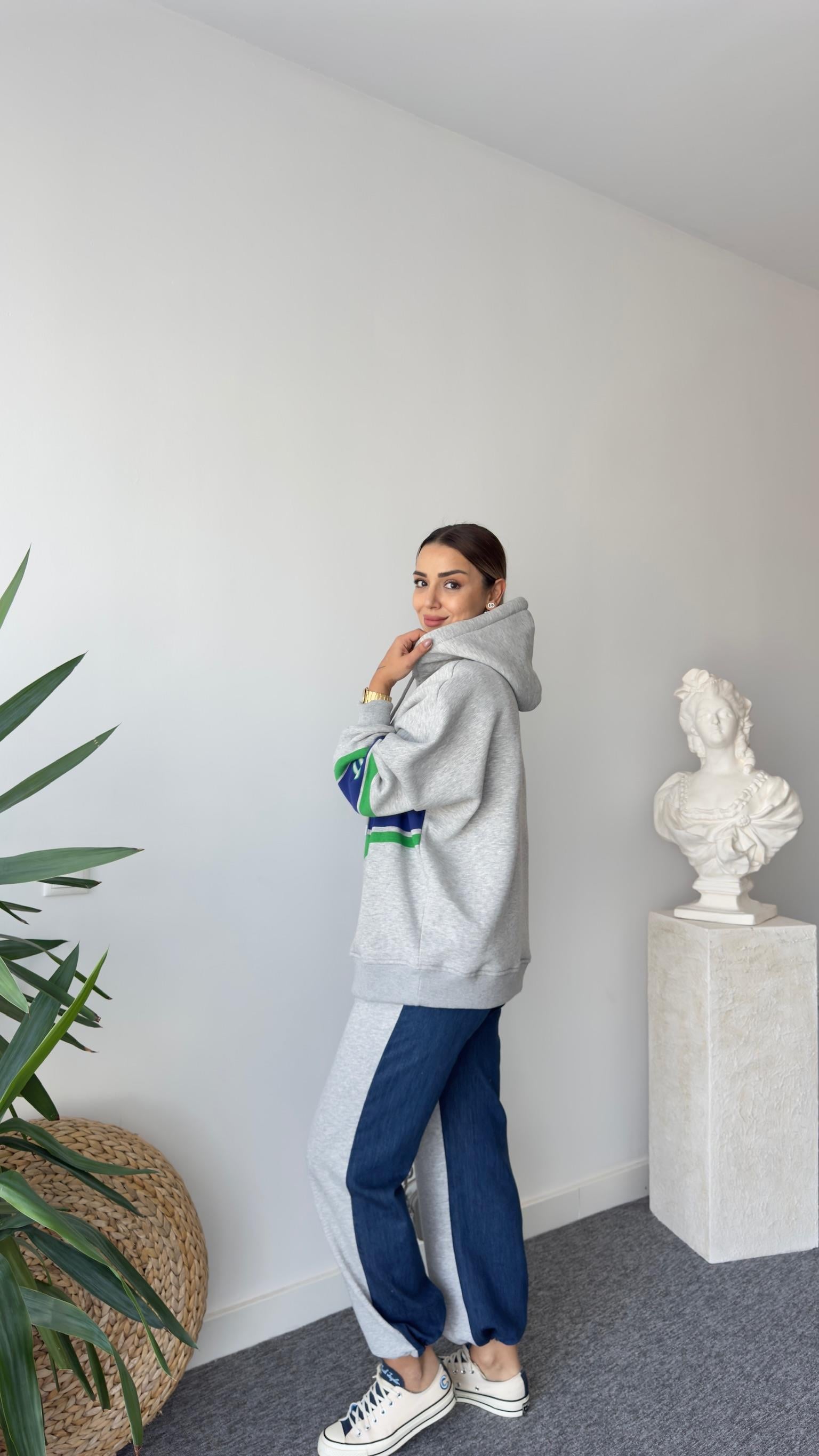 Tomis Baskı Detay Şardonlu Gri Sweatshirt