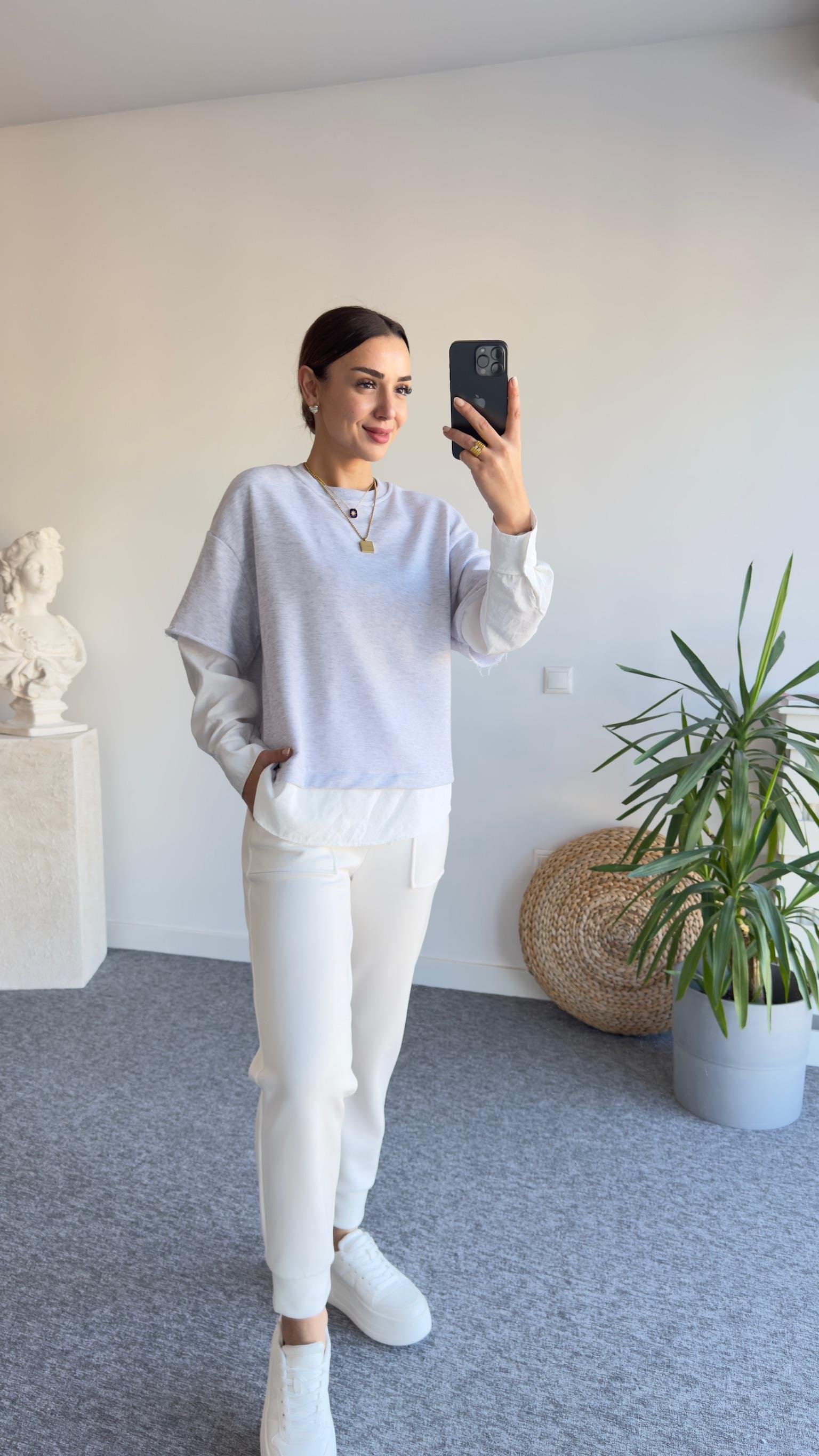 Kollar Gömlek Parçalı Gri Sweat