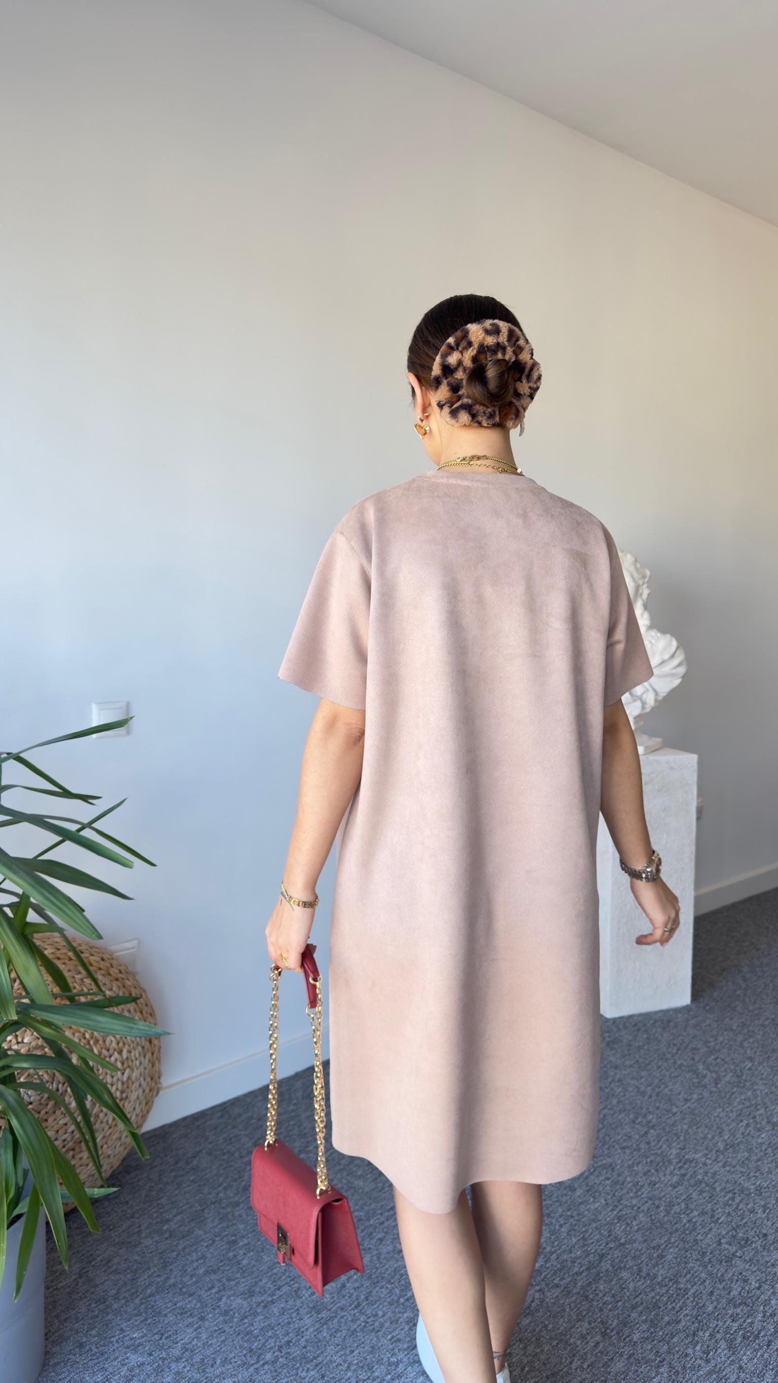 Bej Süet Basic Elbise