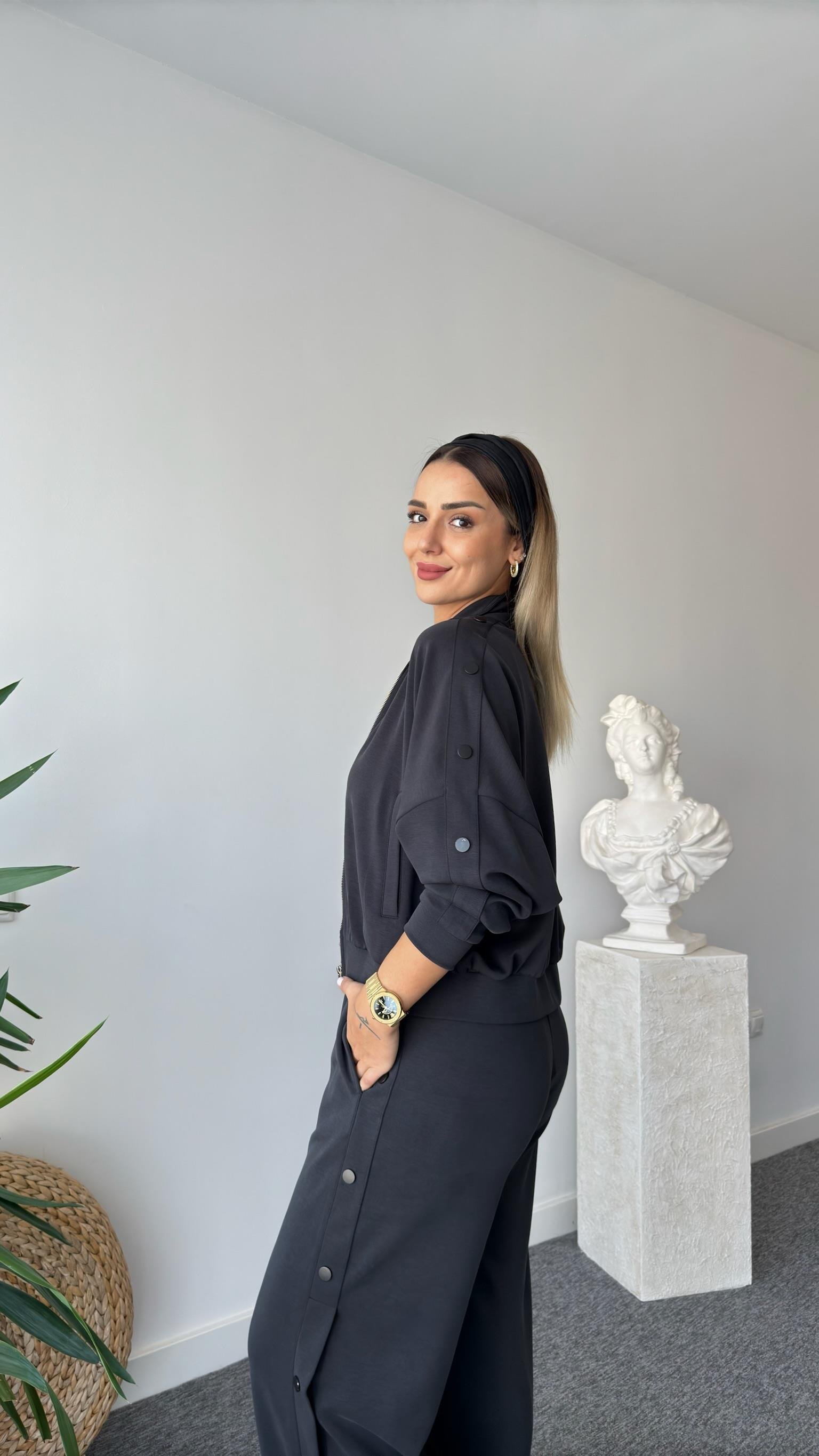 Çıtçıtlı Antrasit Oys Modal Takım