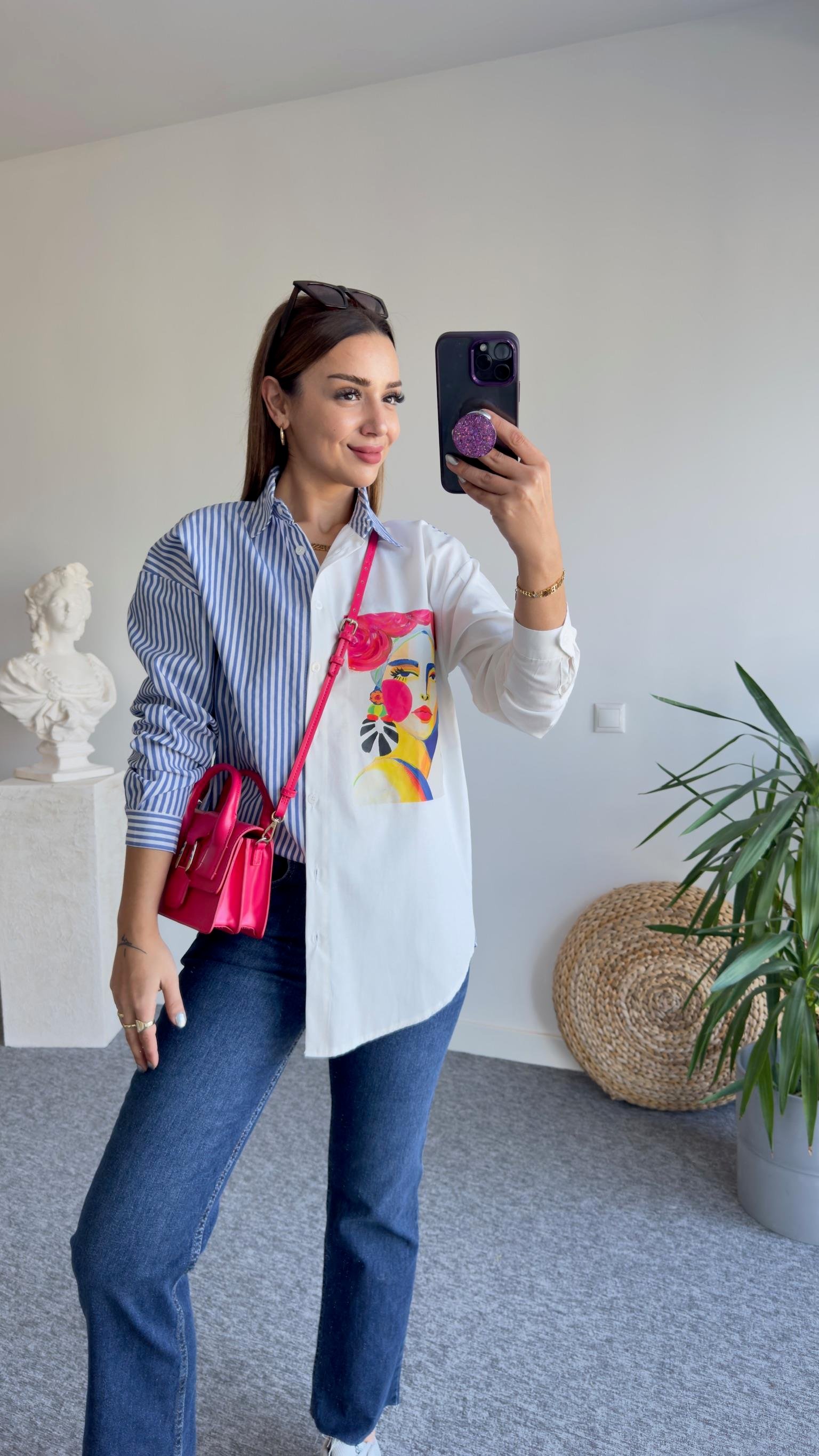 Clew Kadın Figürlü Çift Renk Gömlek