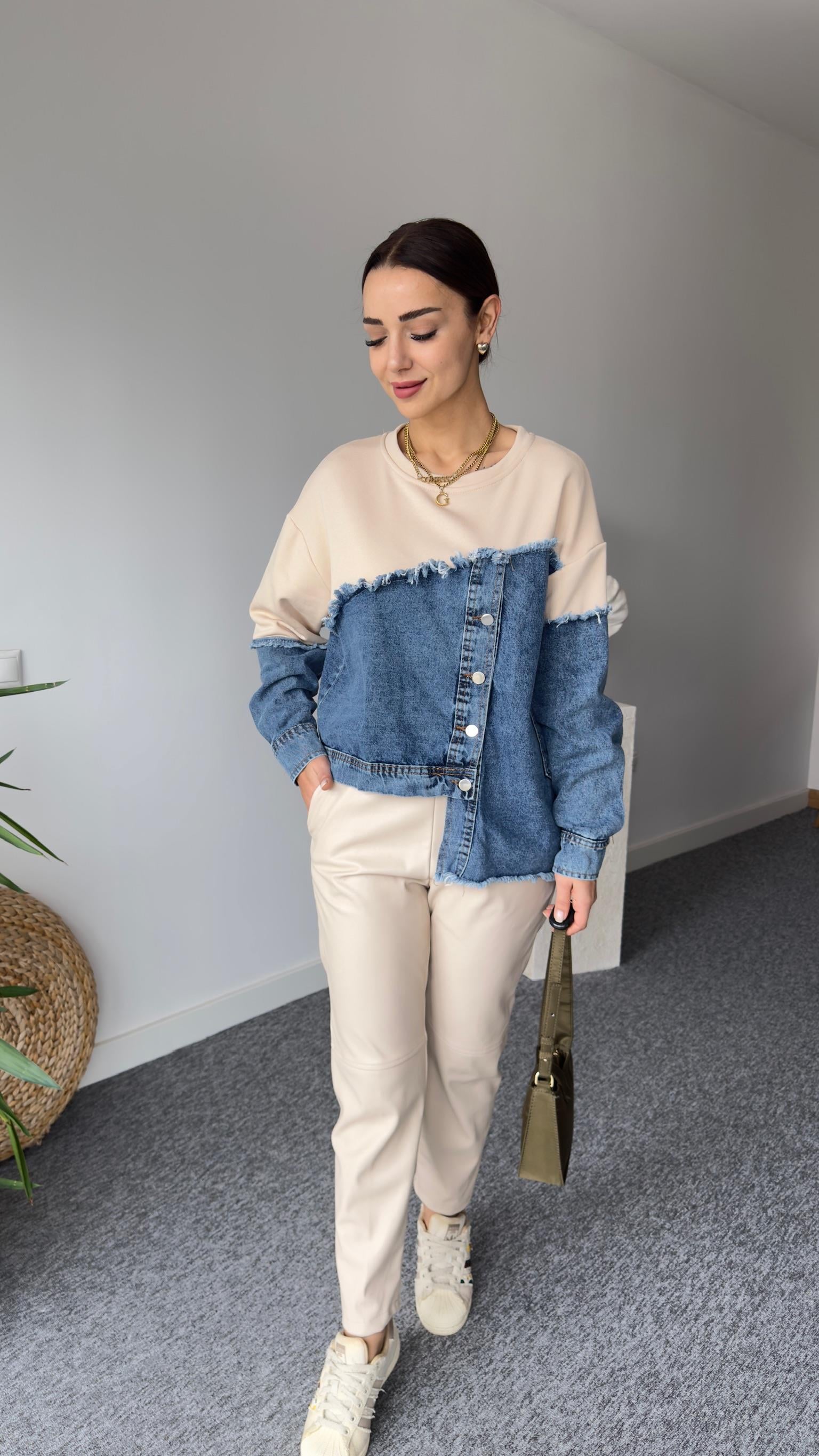 Asimetrik Kot Detay Bej Sweat