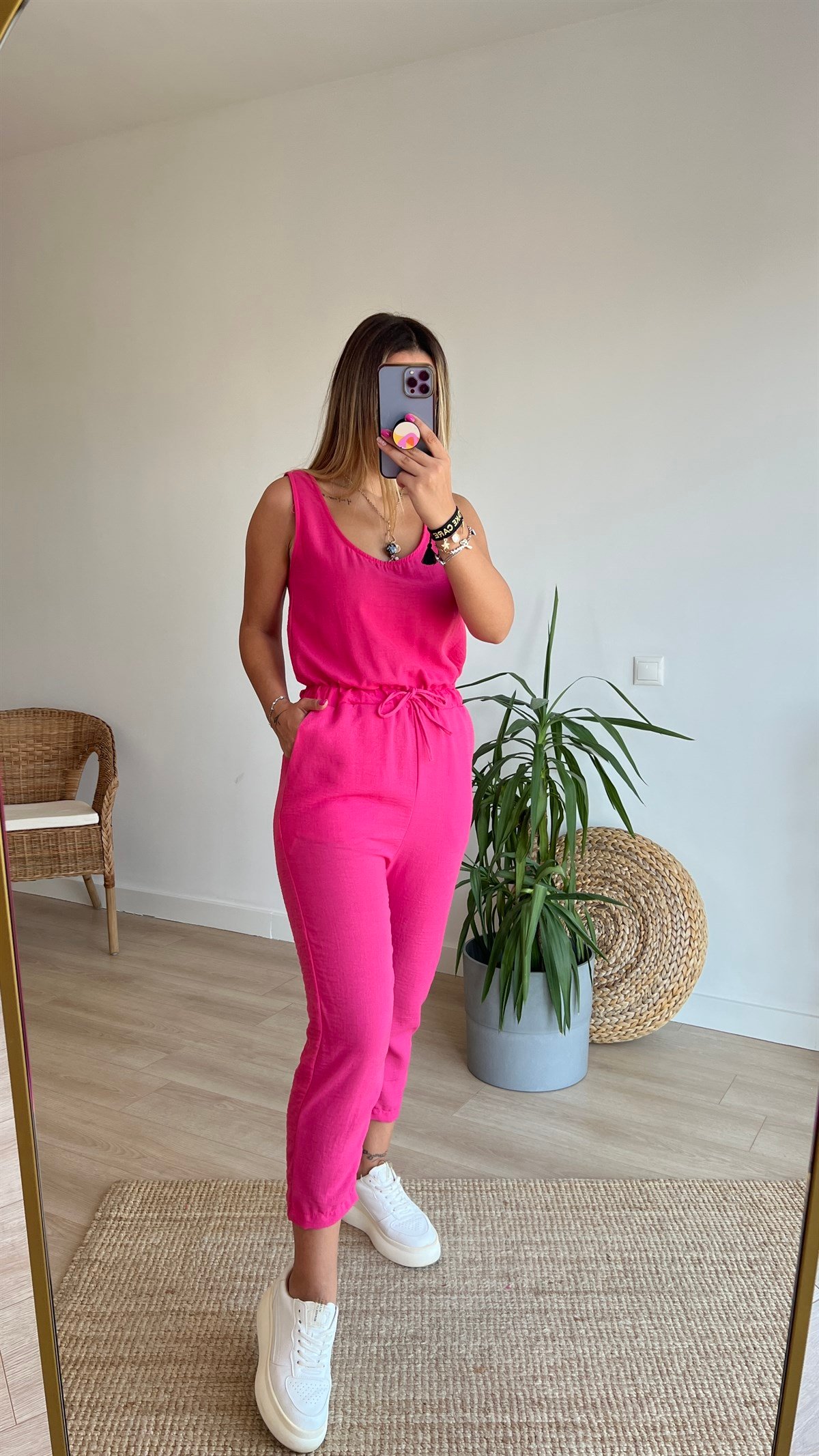 Beli Lastikli Pembe Kolsuz Tulum