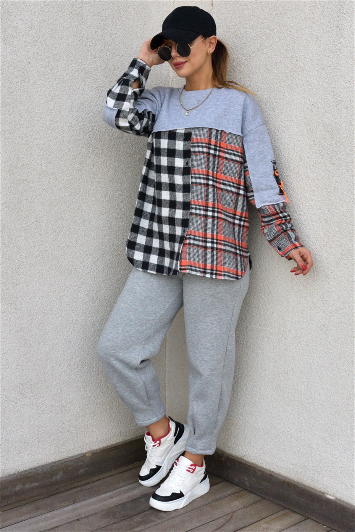 Ekose Garnili Gri Sweatshirt	