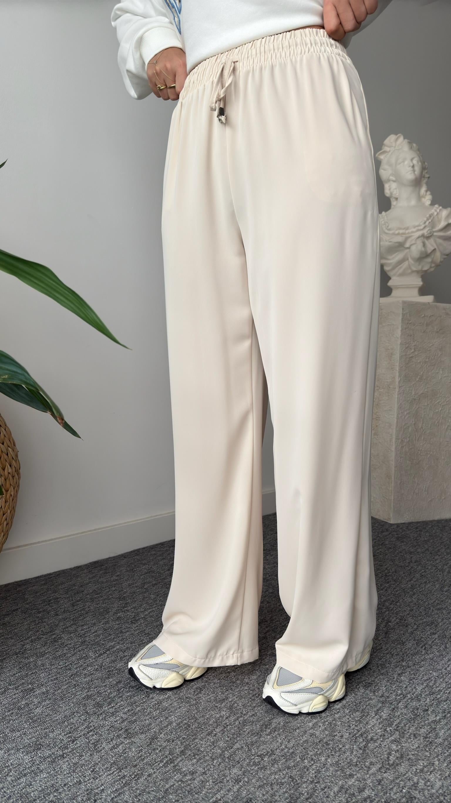 Carla Bel Lastikli Bej Palazzo Pantolon