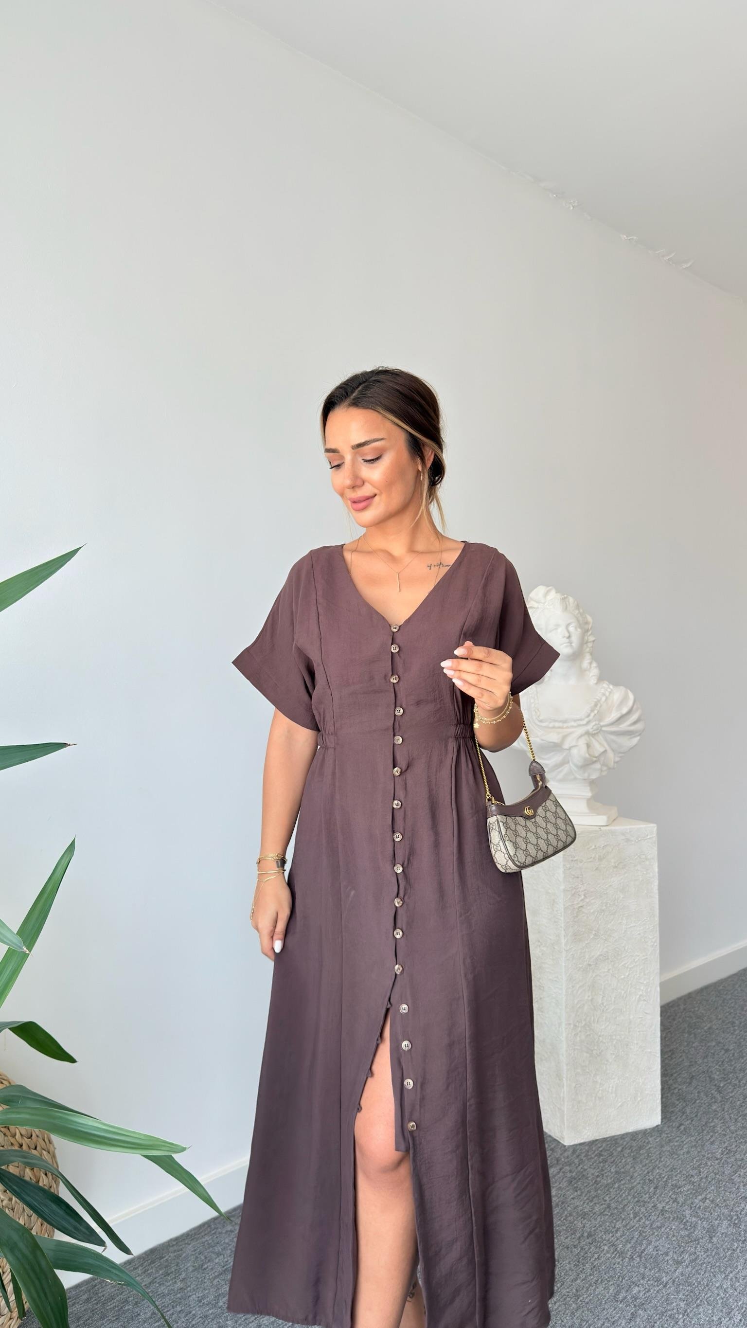 Kahve Voul Zra Model Tensel Elbise