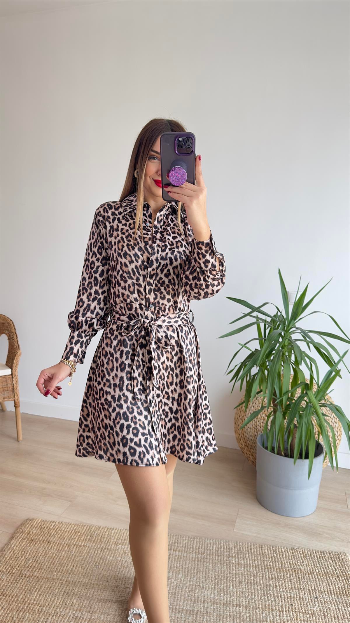 Orj Marka Kuşaklı Leopar Elbise