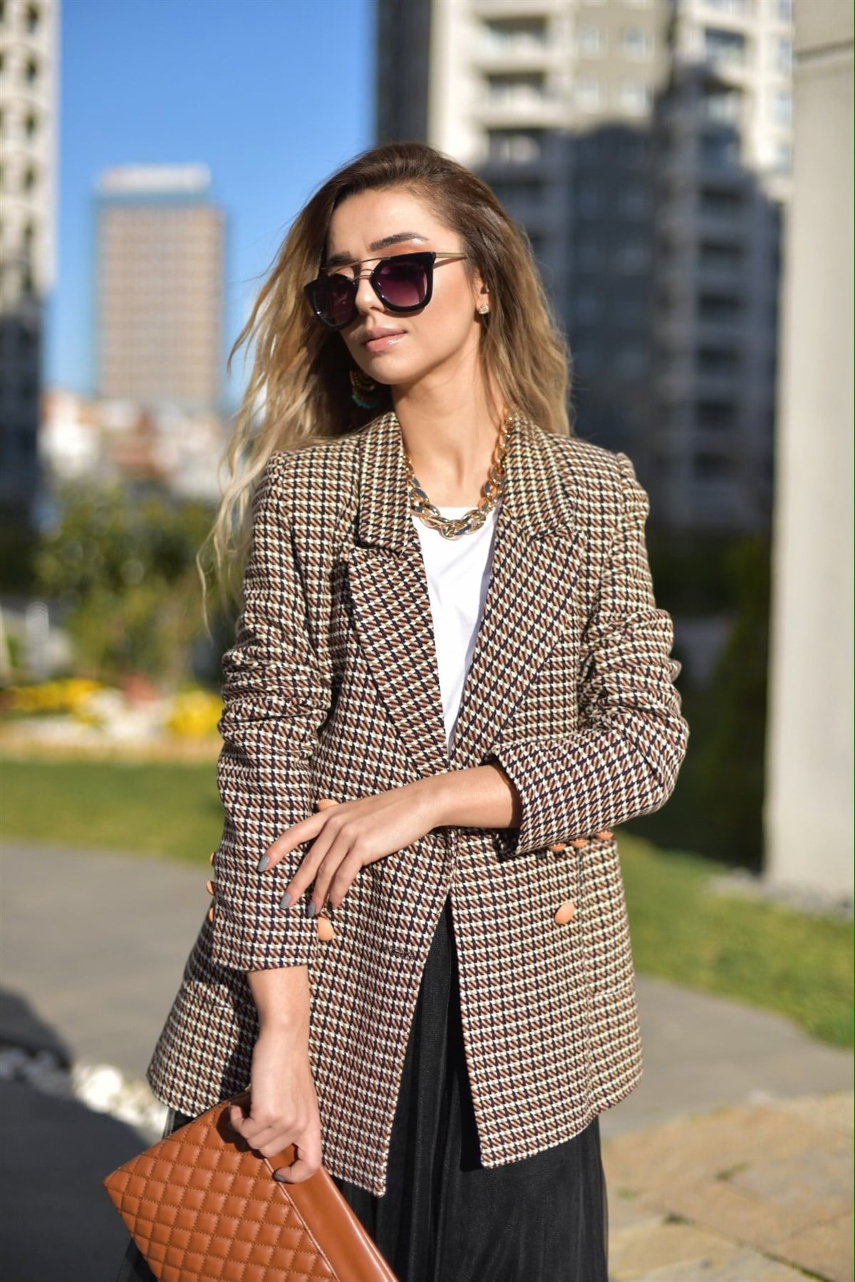 Kazayağı Desenli Blazer Ceket