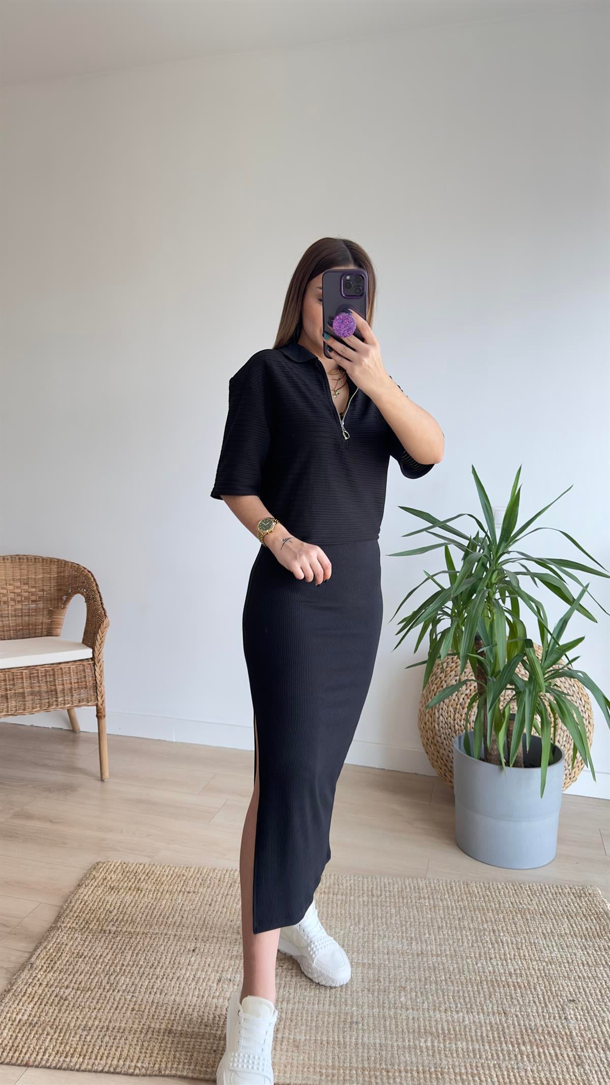 Polo Yaka Siyah Kısa Kol Triko