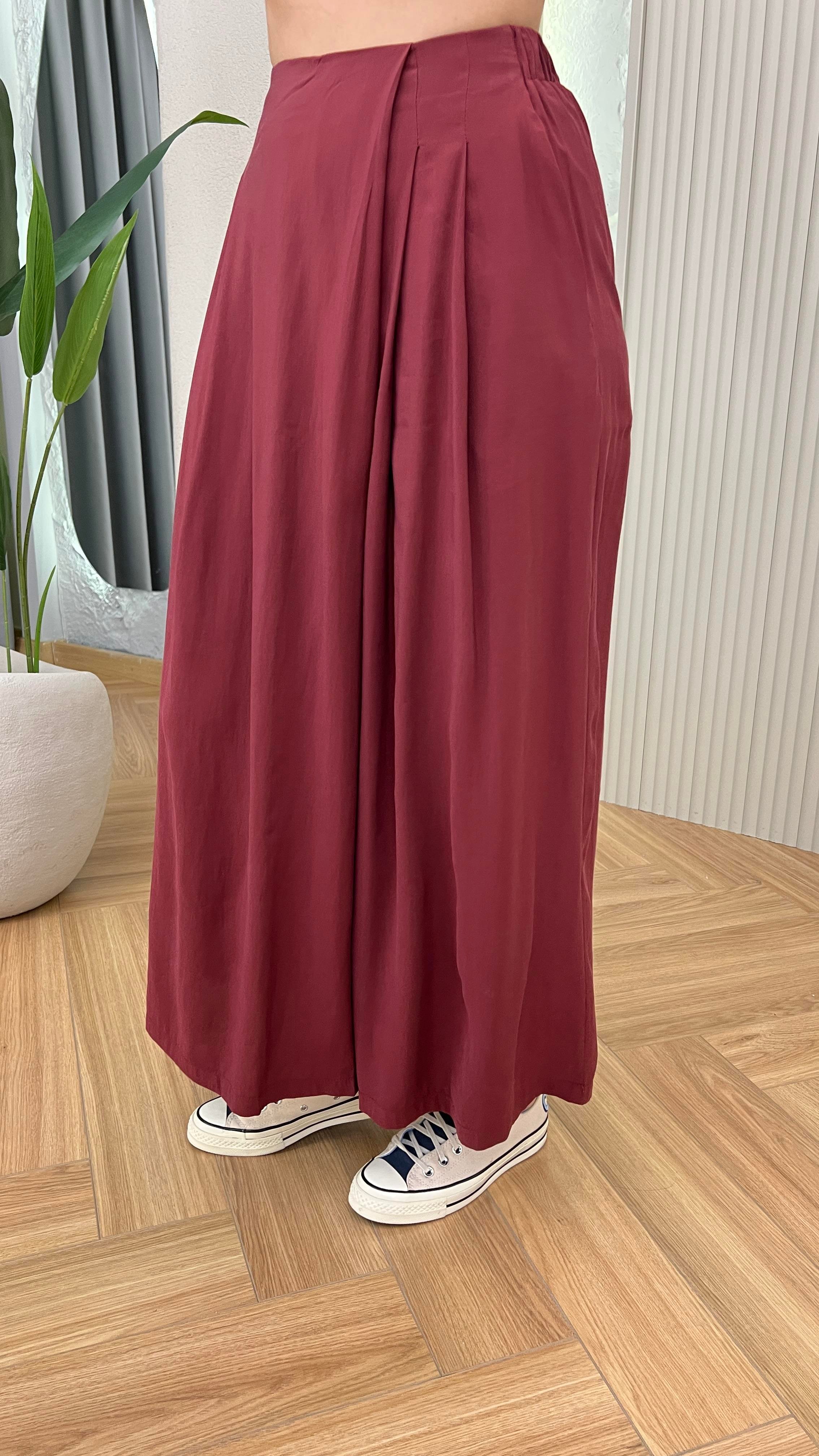 Bordo Astra Etek Görünümlü Tensel Pantolon