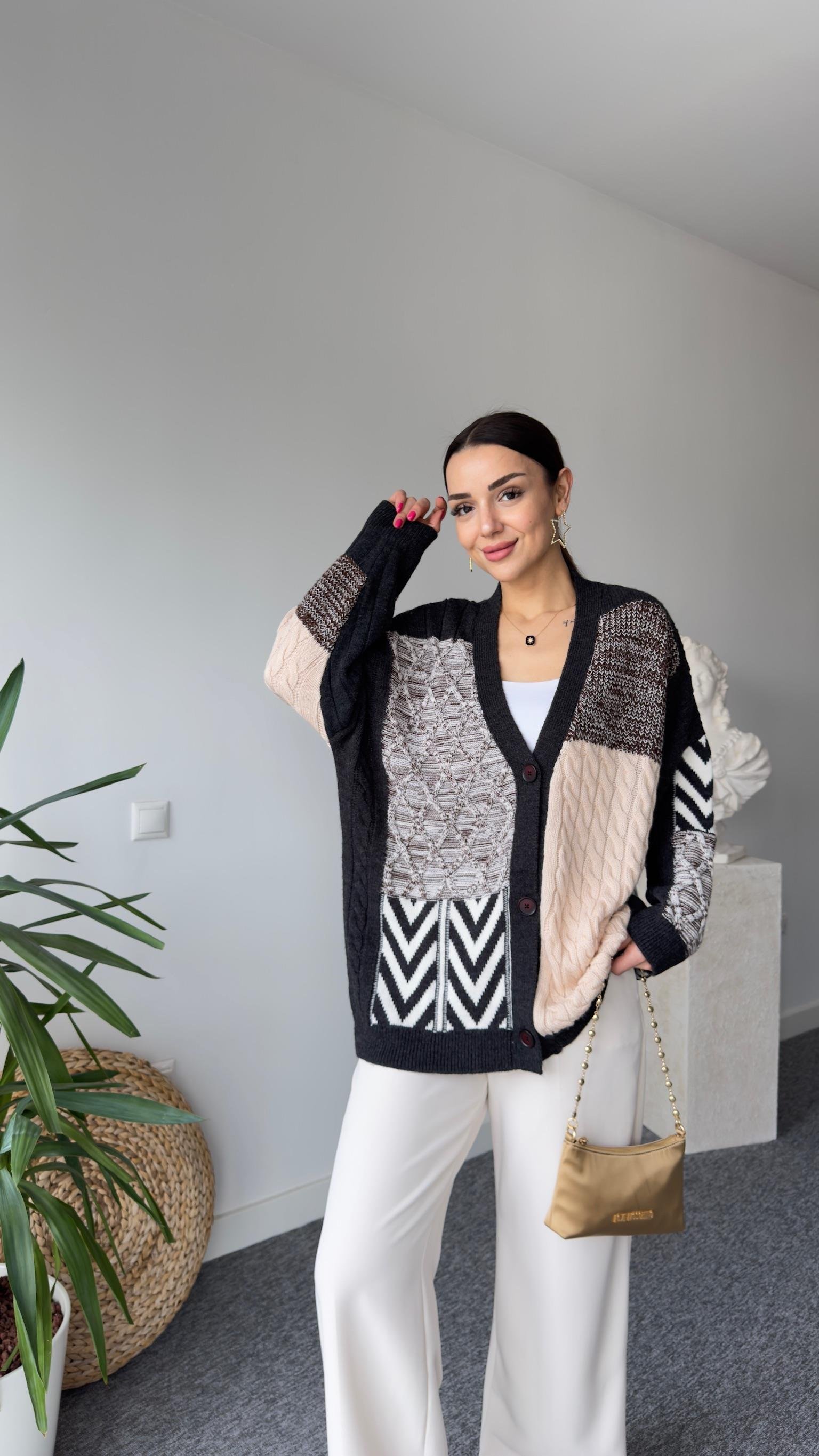 Patchwork Renk Geçişli Triko Hırka