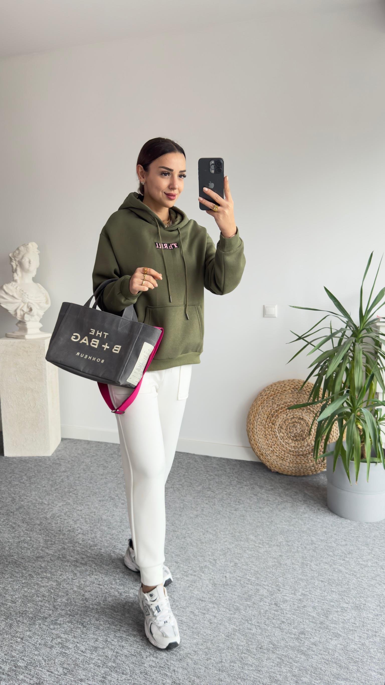 Kapüşonlu Sırt Leopar Baskı Sweat
