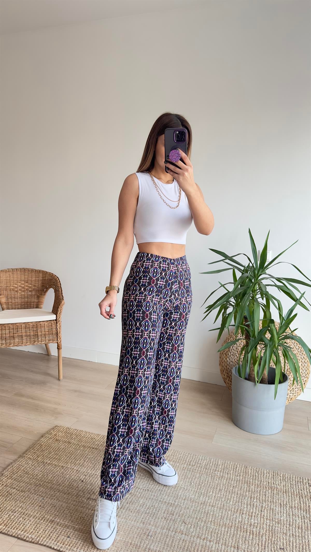 Etnik Desen Beli Lastikli Pantolon