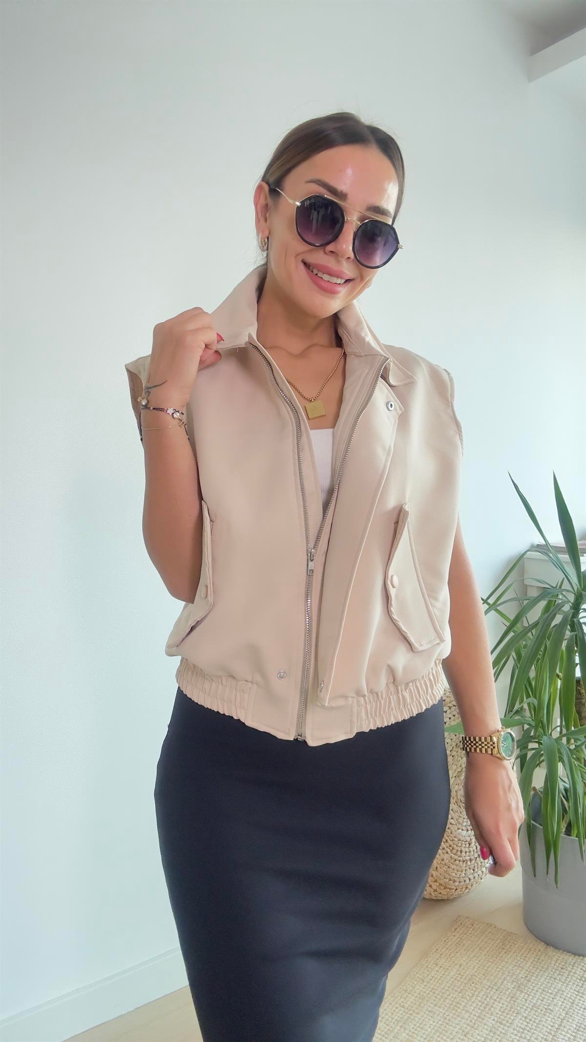 Zra Model Cepli Bej Yelek