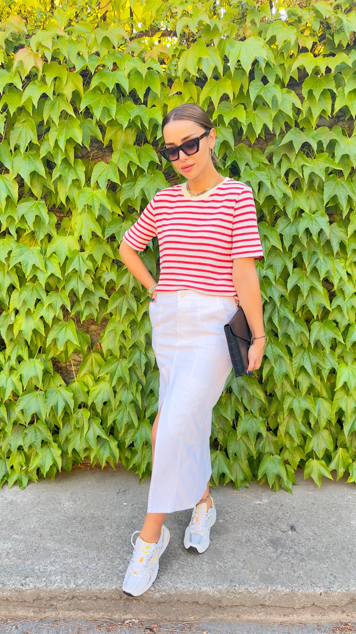 Orj Marka Kırmızı Çizgili Örme Bluz