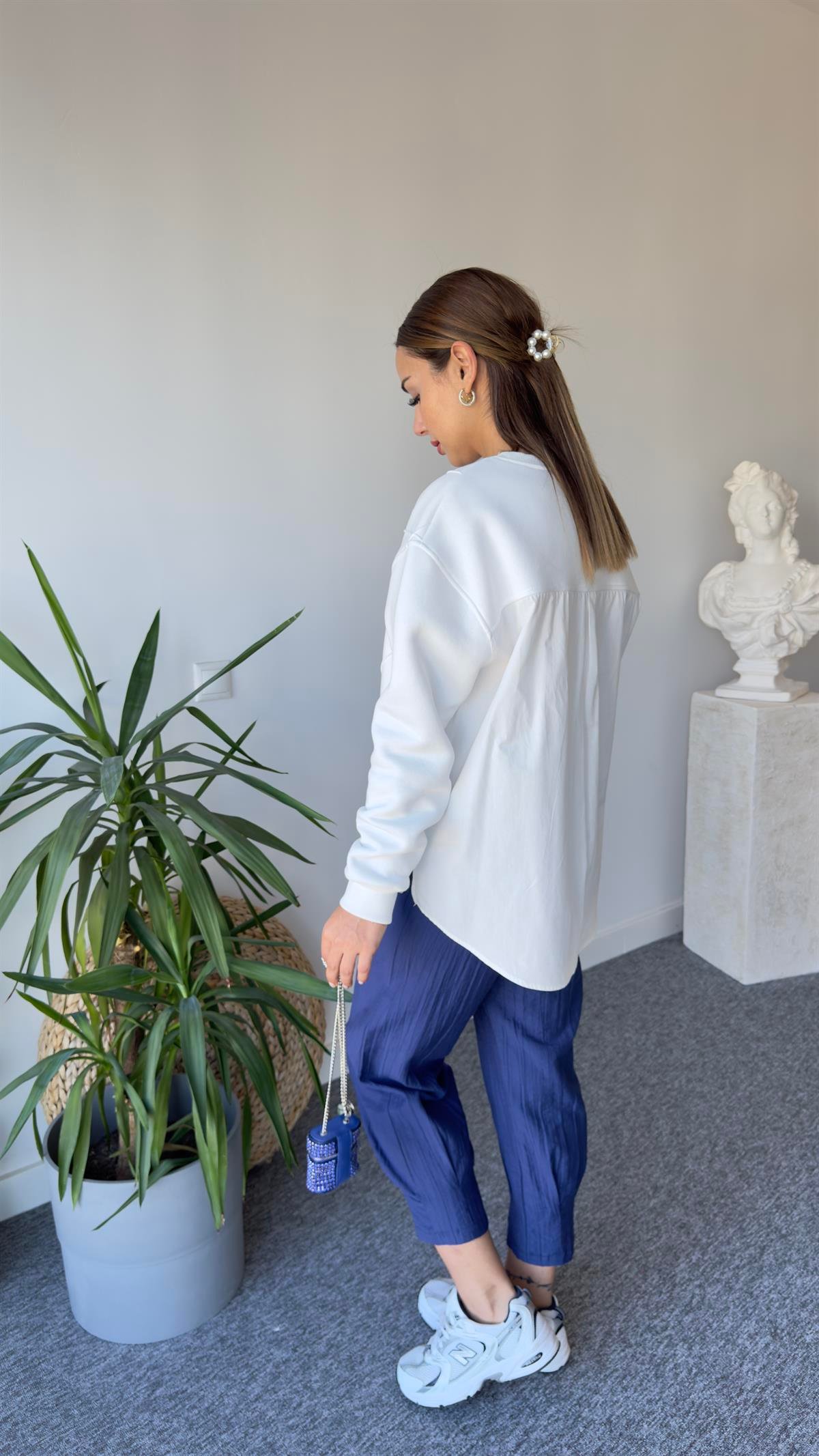 Rano Orj Model Sırt Poplin Ekru Tasarım Sweat