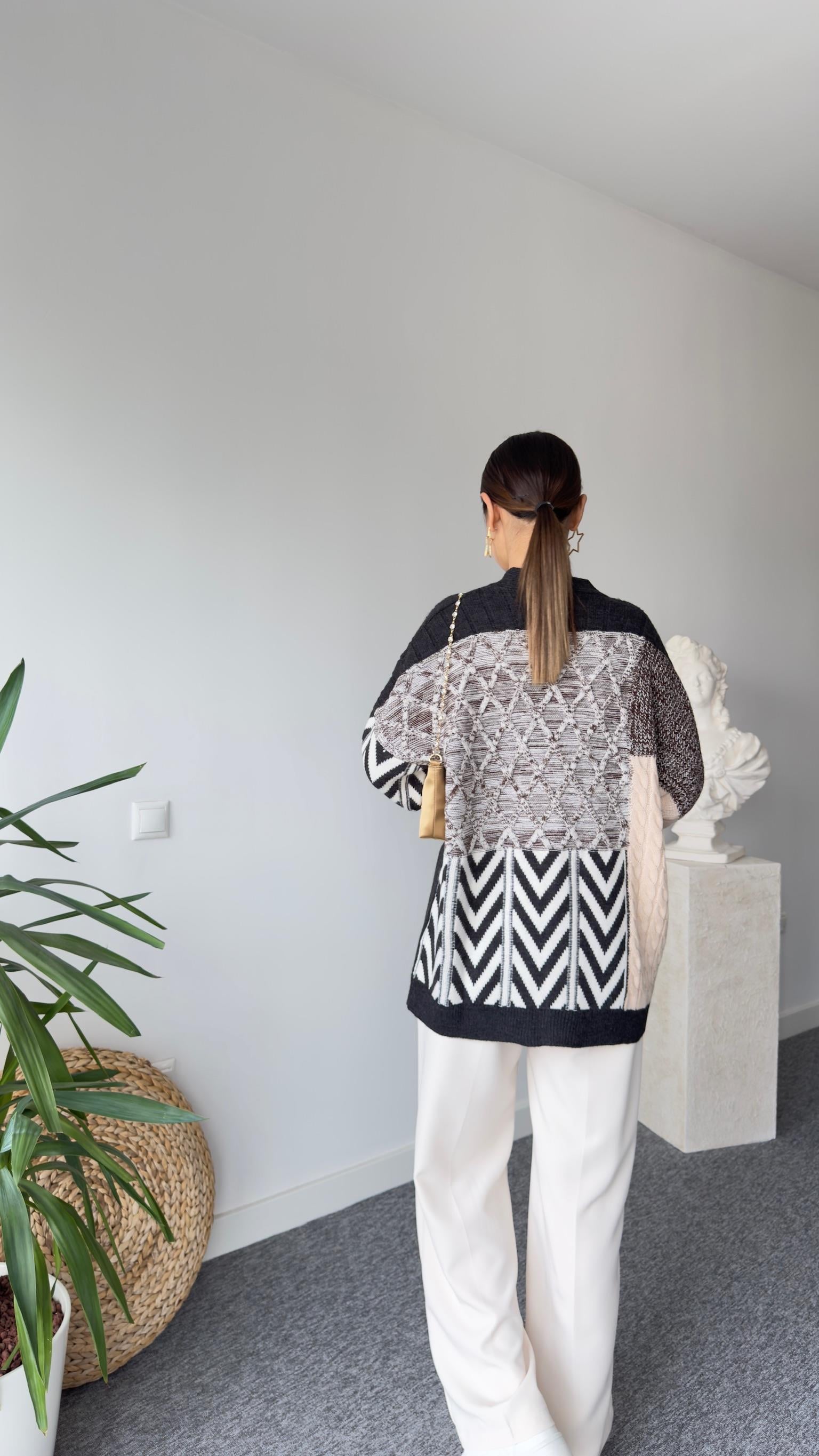 Patchwork Renk Geçişli Triko Hırka