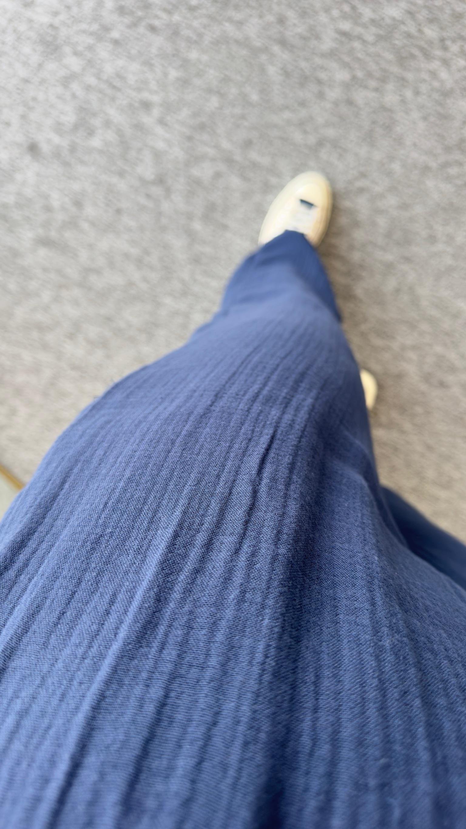 Müslin Bol Paça Lacivert Pantolon
