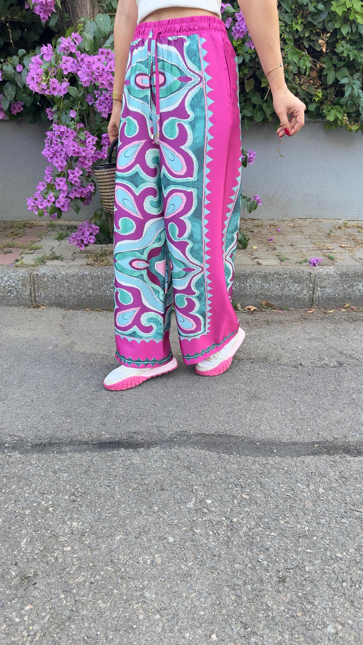 Zra Model Fuşya Etnik Desen Pantolon