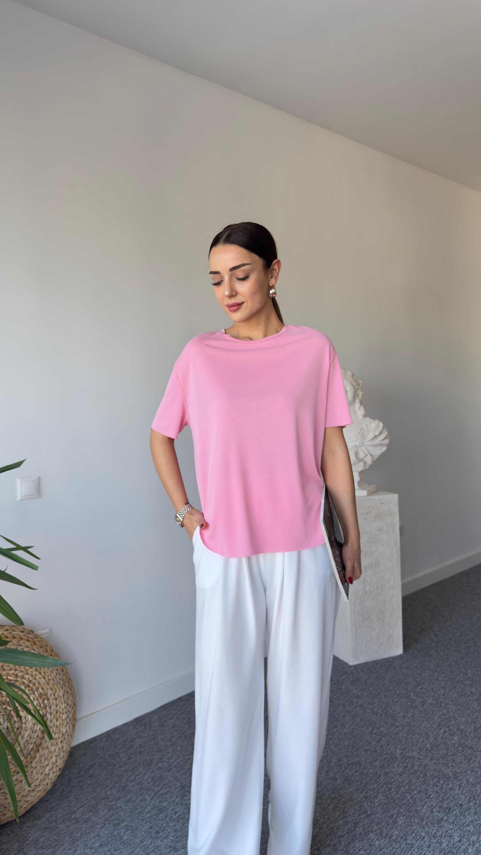 Pembe Oys Lazer Kesim Tshirt