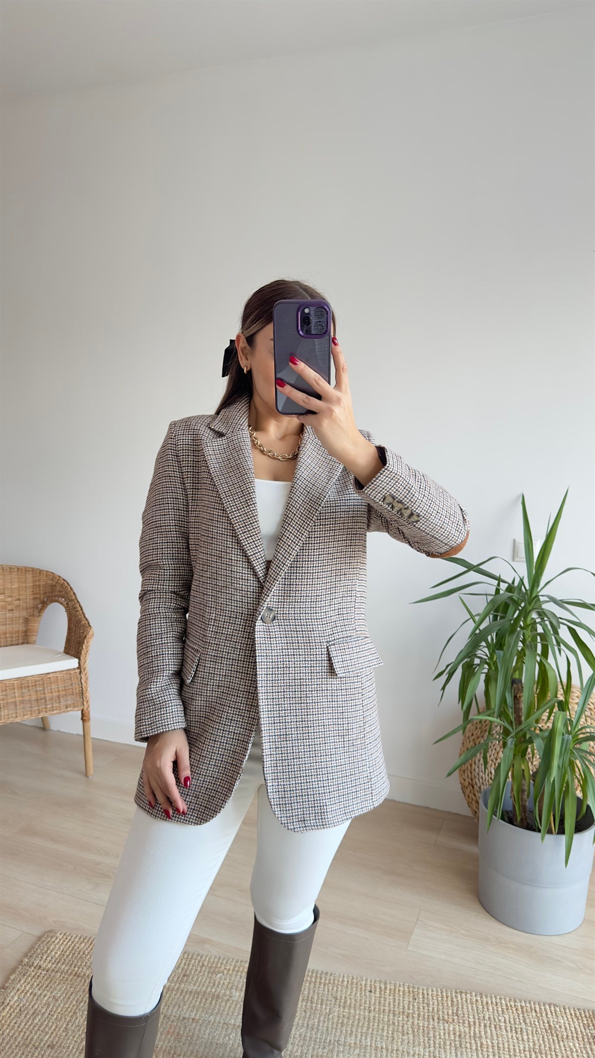 Kolları Yamalı Kahve Blazer Ceket