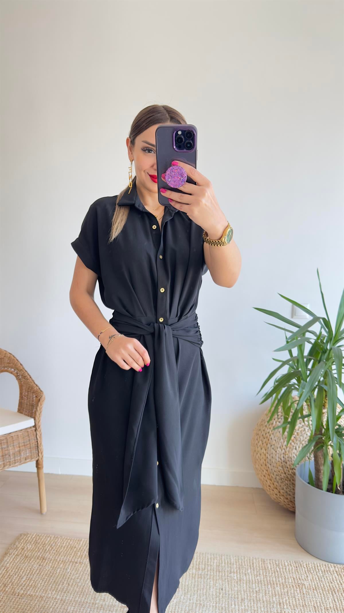 Agron Zra Model Kuşaklı Siyah Elbise