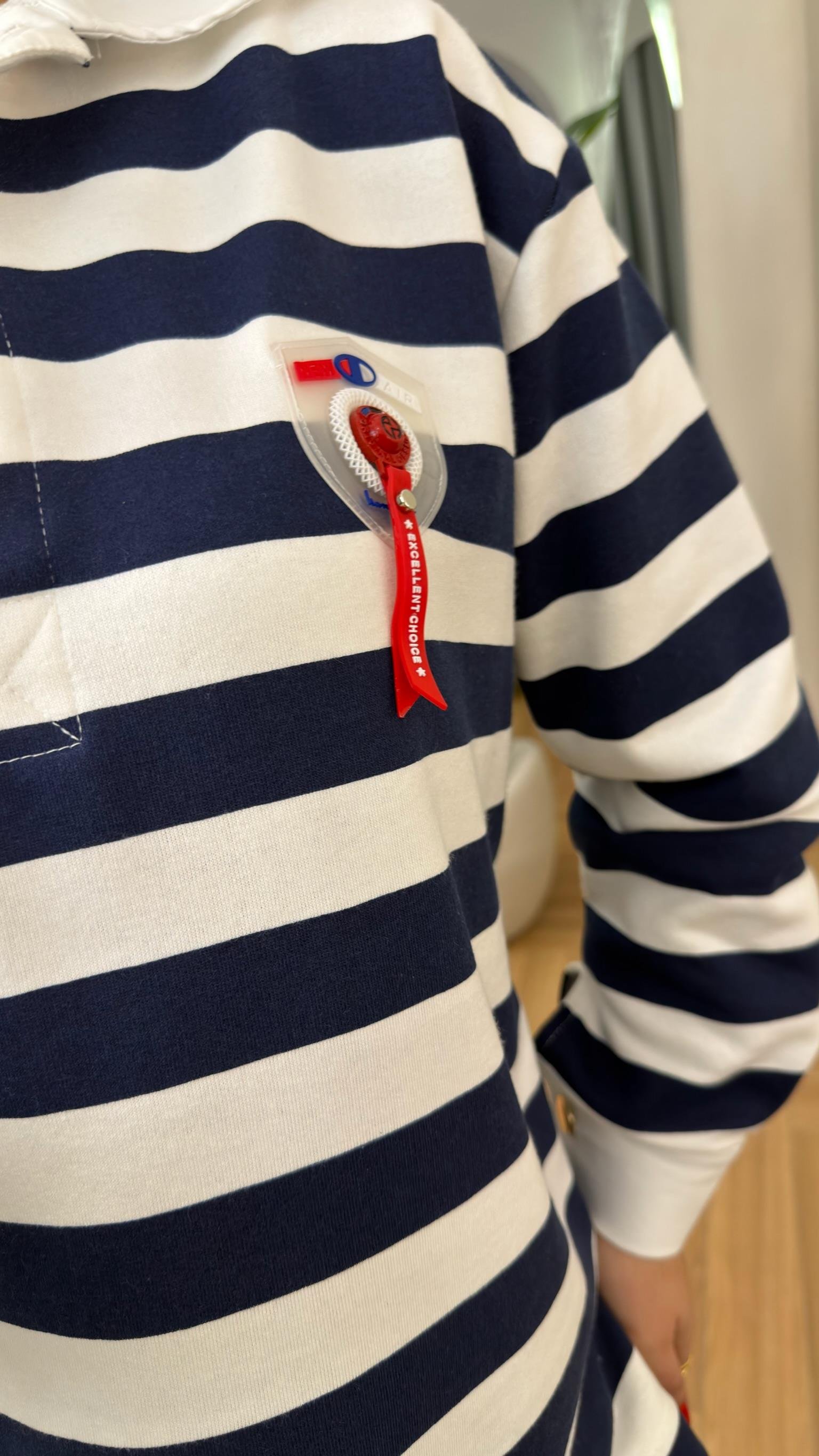 Lacivert Marsue Şeritli Polo Yaka Sweatshirt
