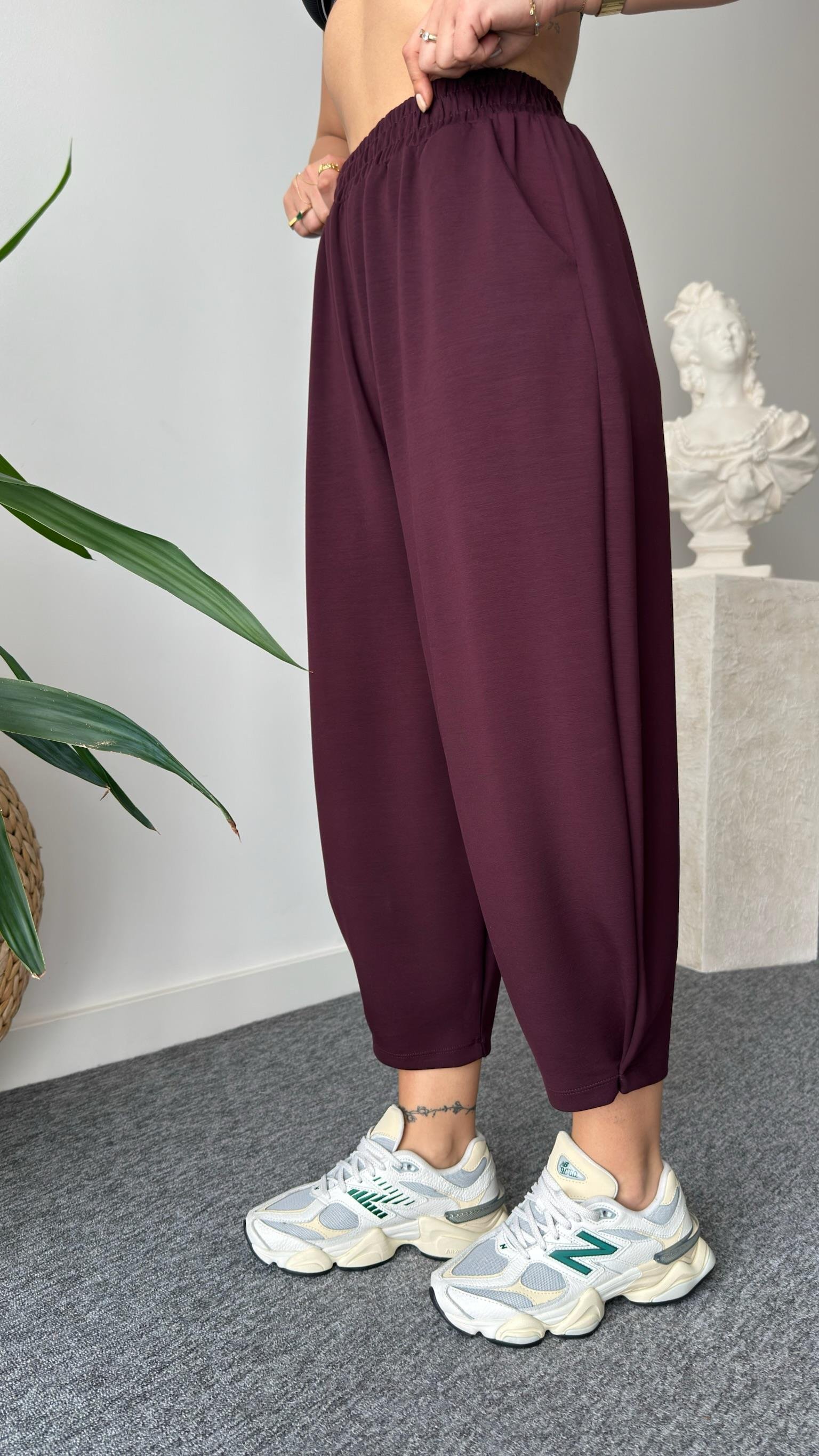 Premium Modal Bordo Şalvar Pantolon Takım