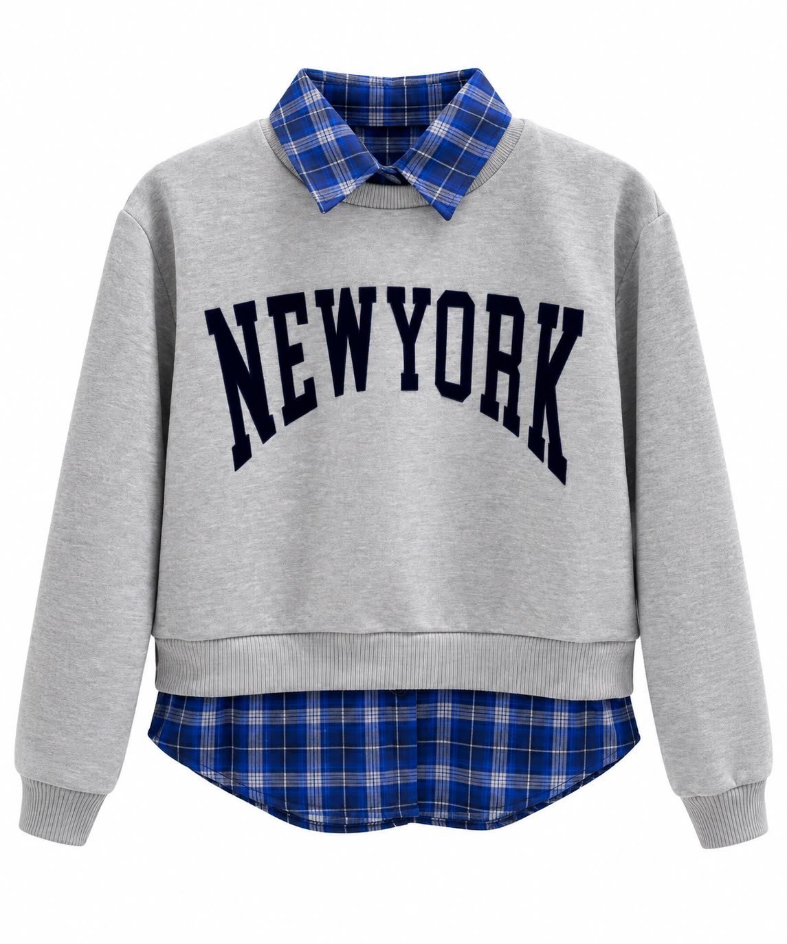 New York Yazılı Ekose Detaylı Sweatshirt