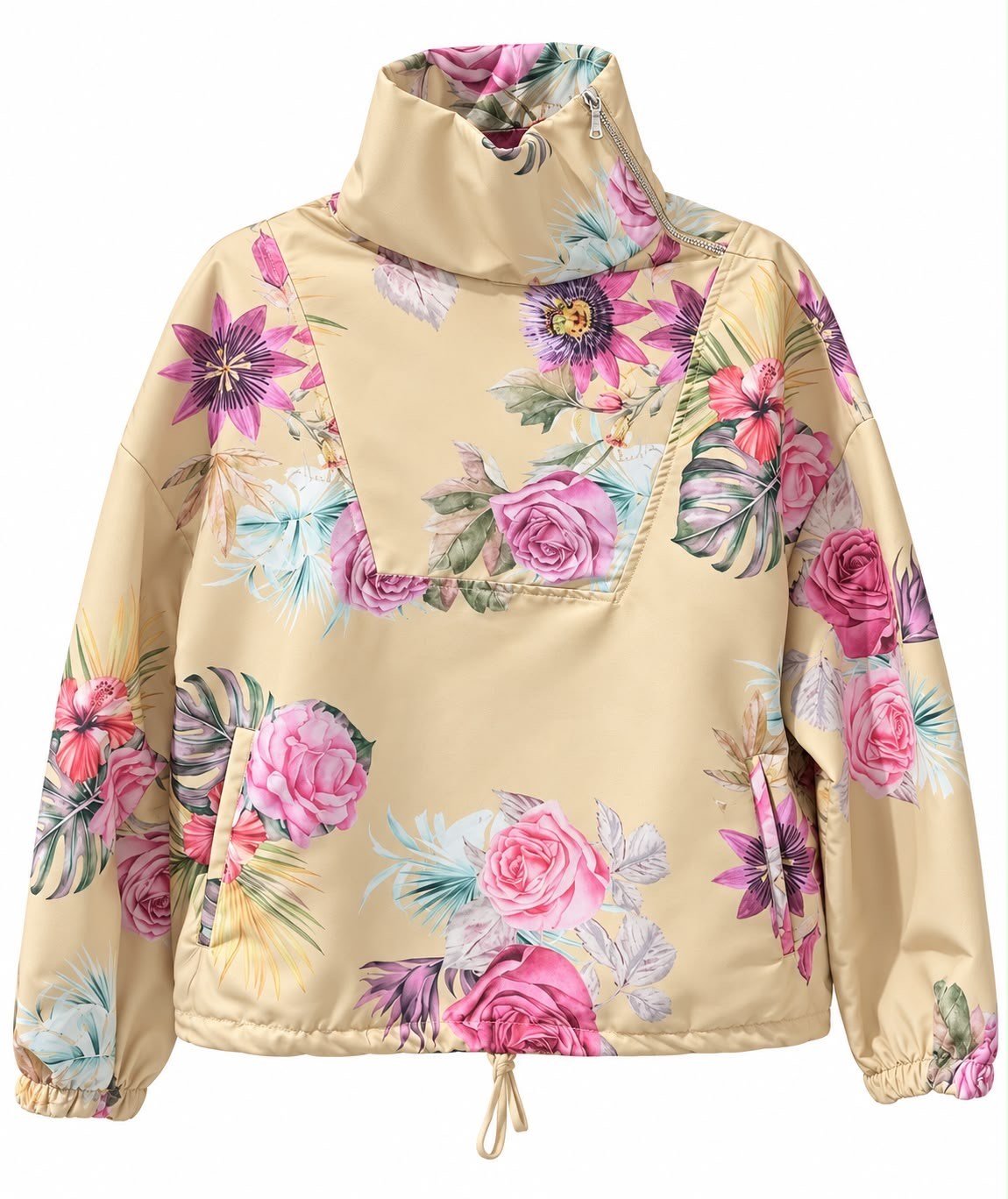 Çiçek Desenli Dik Yaka Sweatshirt